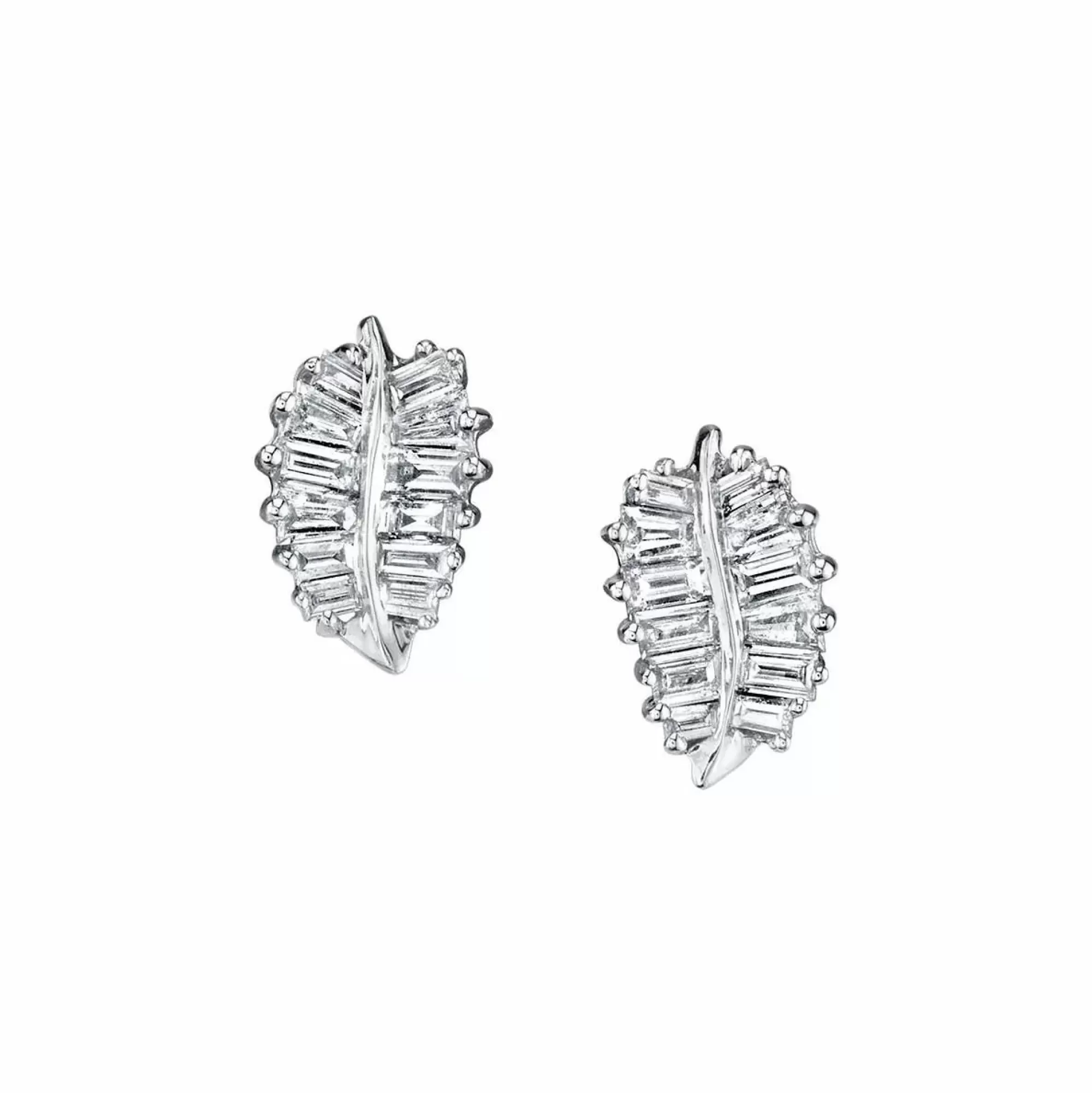 Anita Ko 18K White Gold Baguette Diamond Small Palm Leaf Earrings Discount