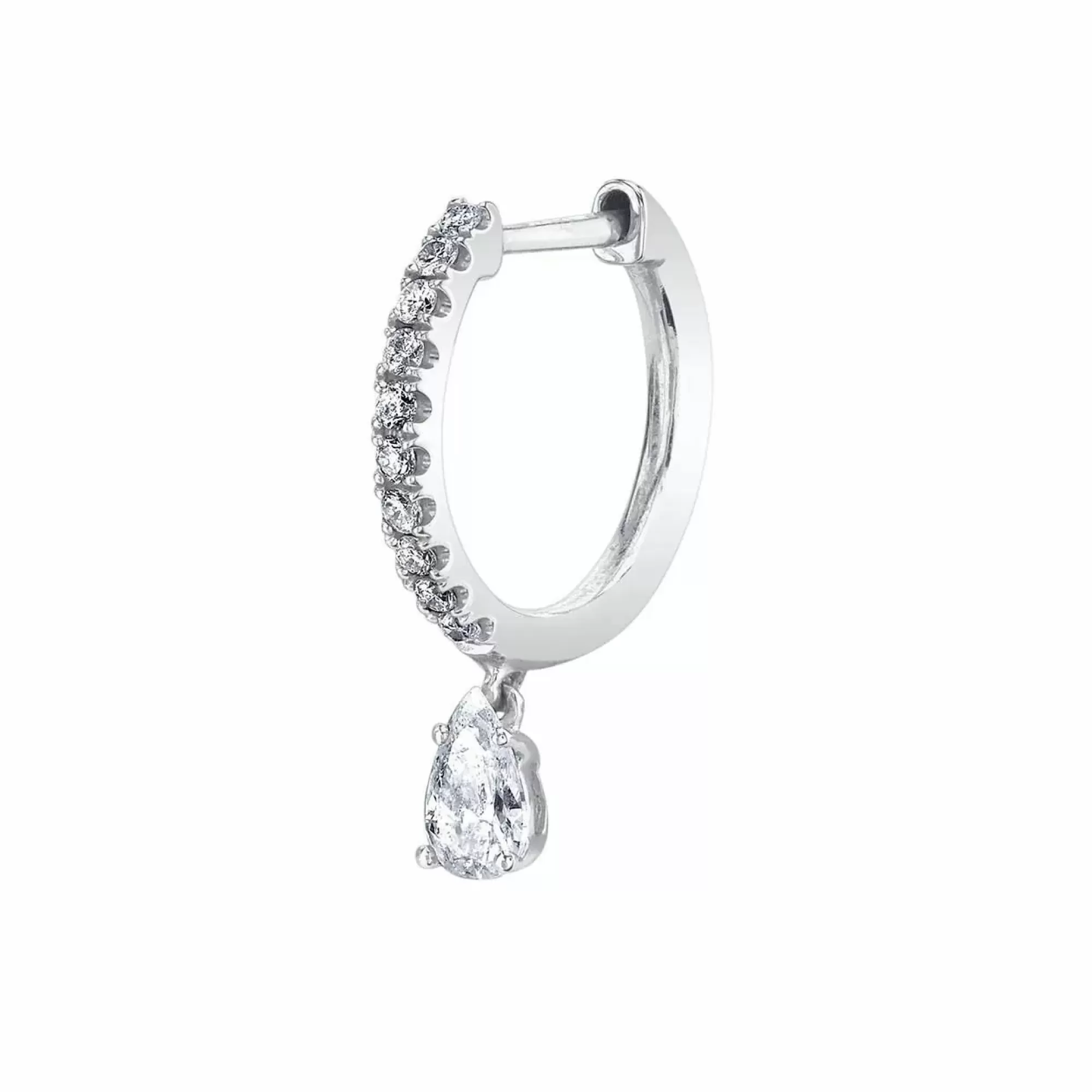 Anita Ko 18K White Gold Pave Diamond Huggie Earring With A Pear Shape Diamond Drop Hot