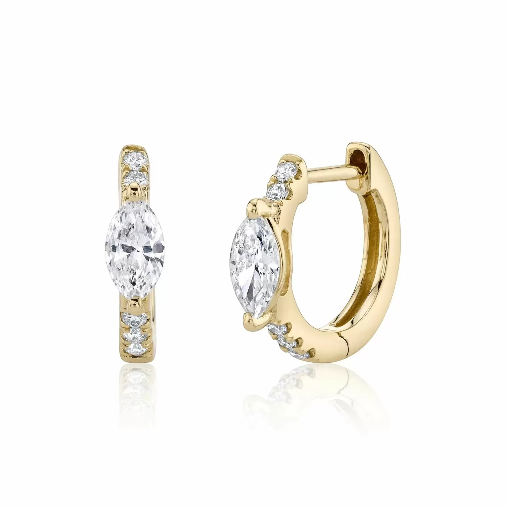 Anita Ko 18K Yellow Gold Marquise And Round Diamond Huggie Earrings Flash Sale