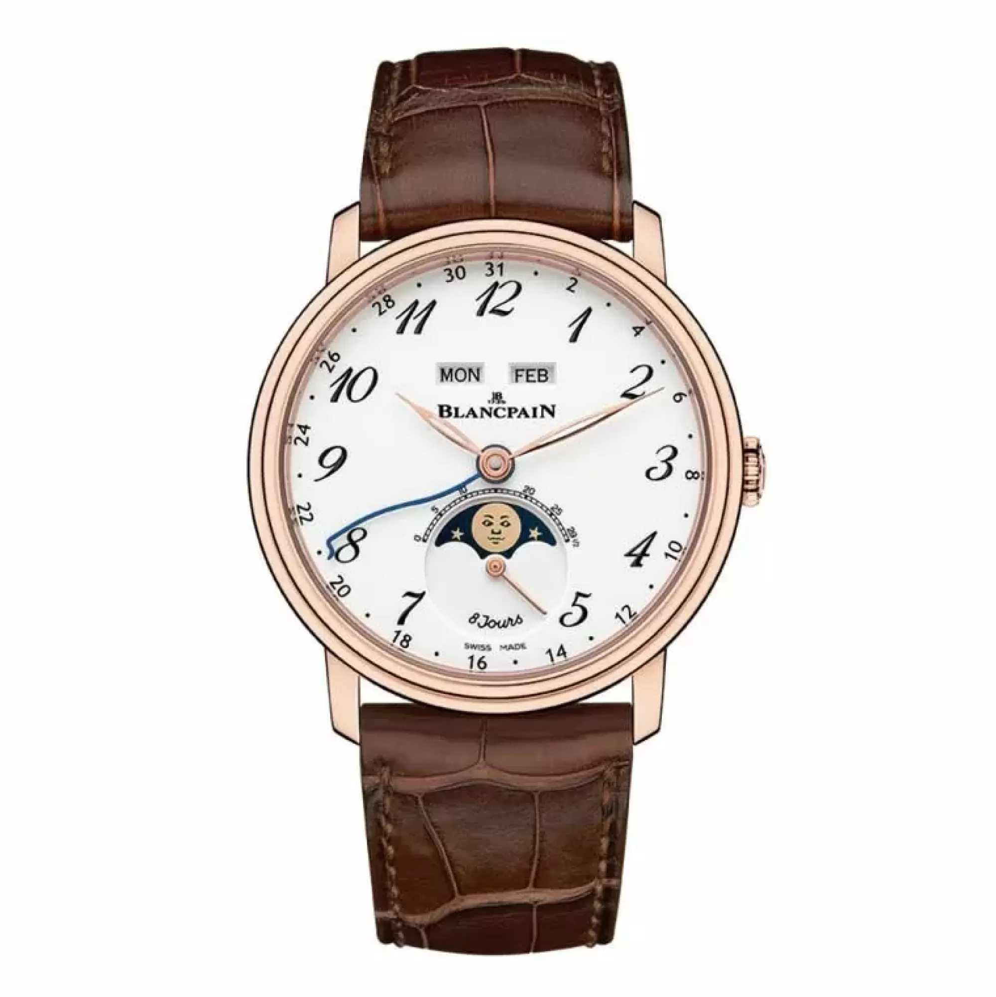 Blancpain Villeret Quantieme Complet 8 Jours 18K Rose Gold Moon Phase Watch Hot