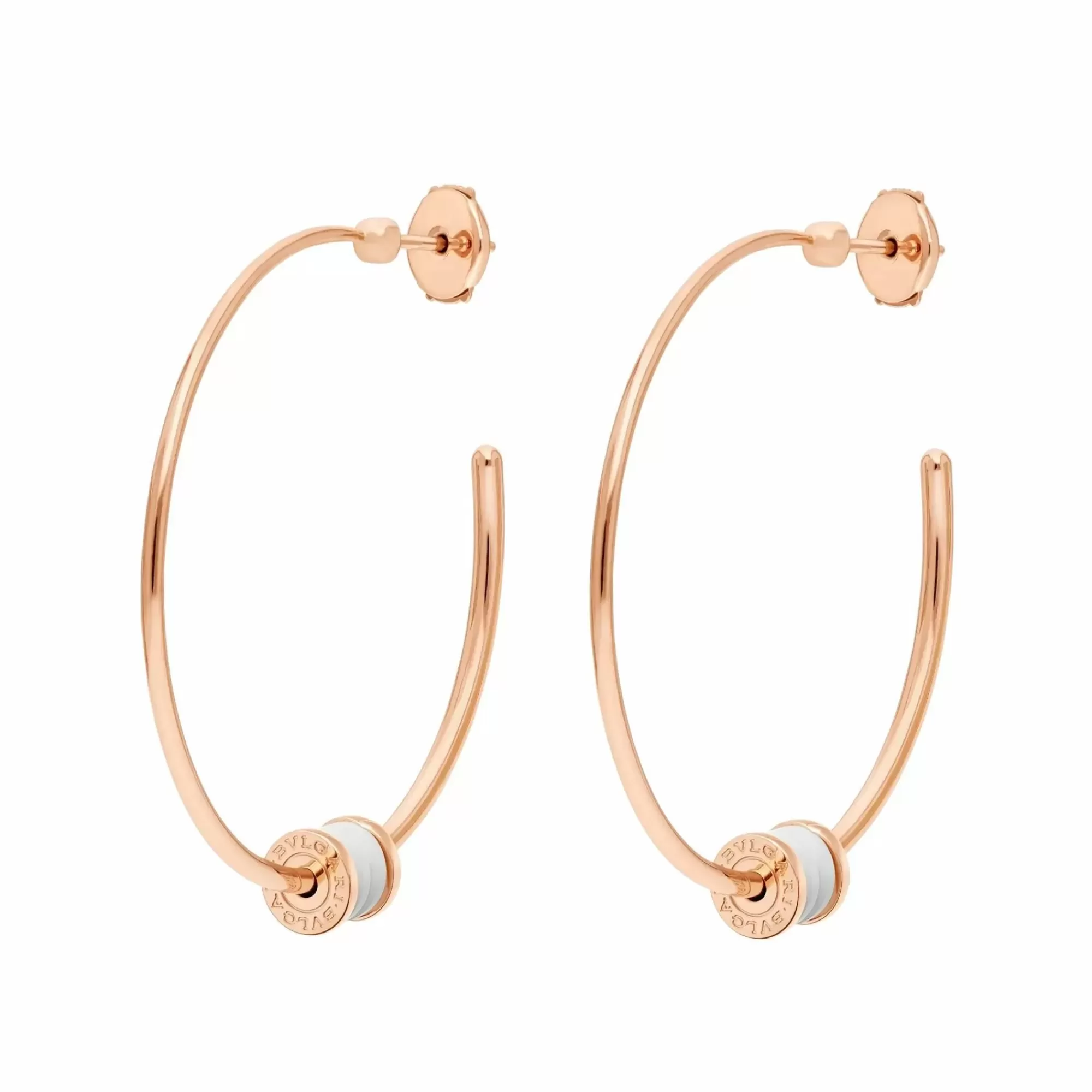 Bvlgari B.Zero 1 Rose Gold And White Ceramic Spiral Hoop Earrings Fashion