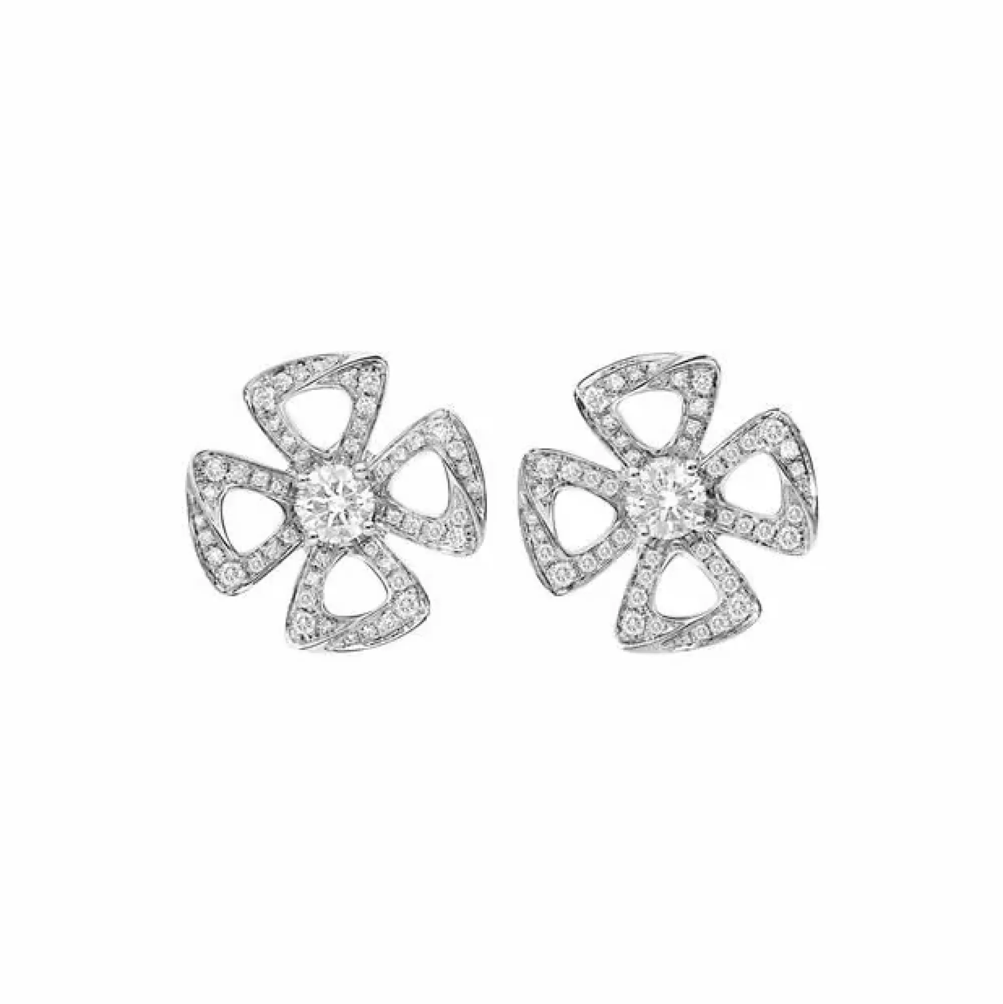 Bvlgari Fiorever 18K White Gold Diamond Flower Earrings New