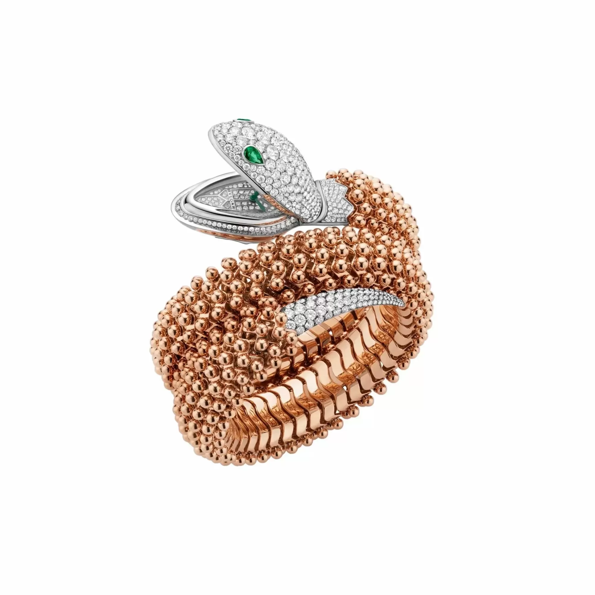 Bvlgari Serpenti 18K Rose Gold 40Mm Diamond Dial Bezel And Tail With Emerald Eye Bracelet Cheap