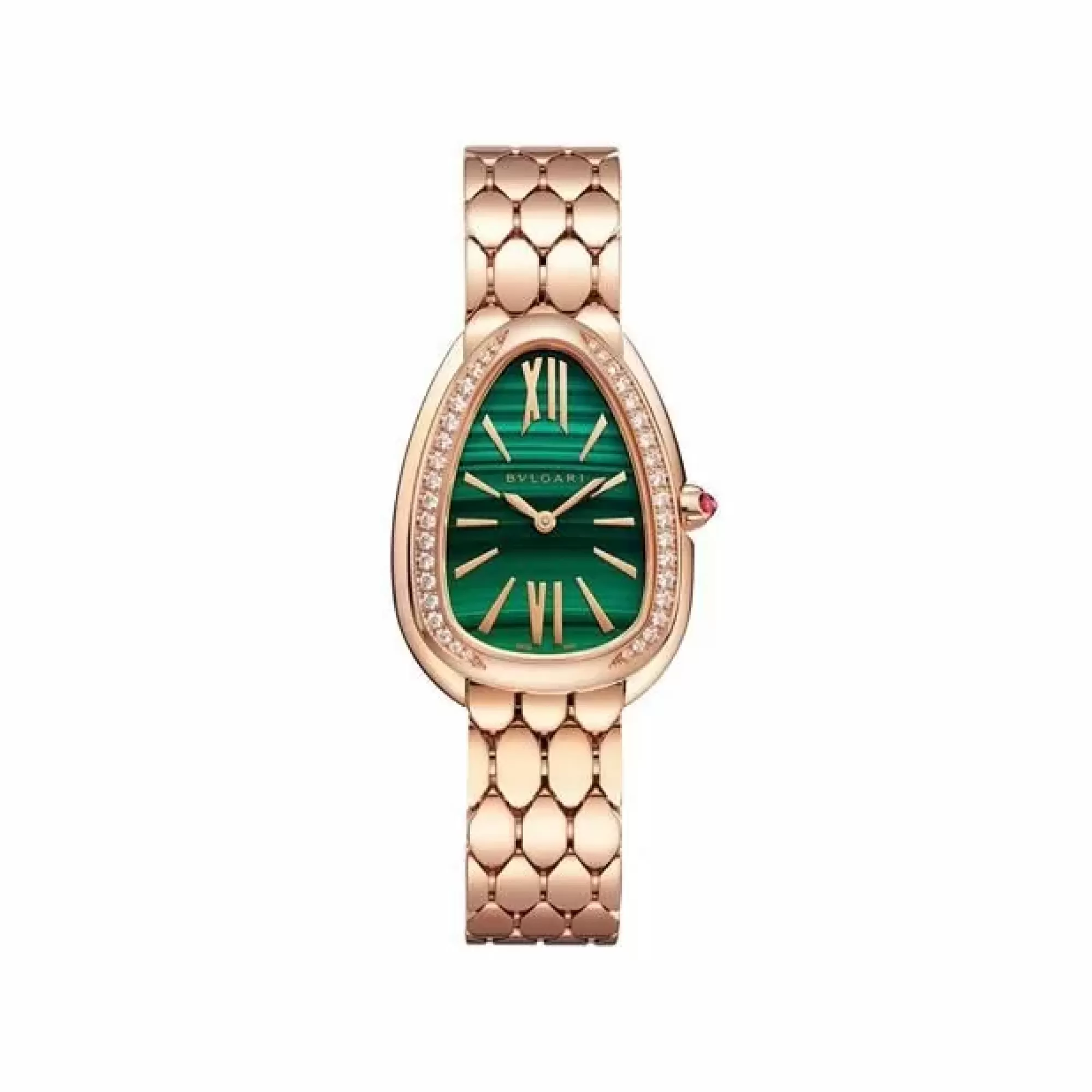Bvlgari Serpenti Seduttori 18K Rose Gold Diamond And Malachite Watch Store