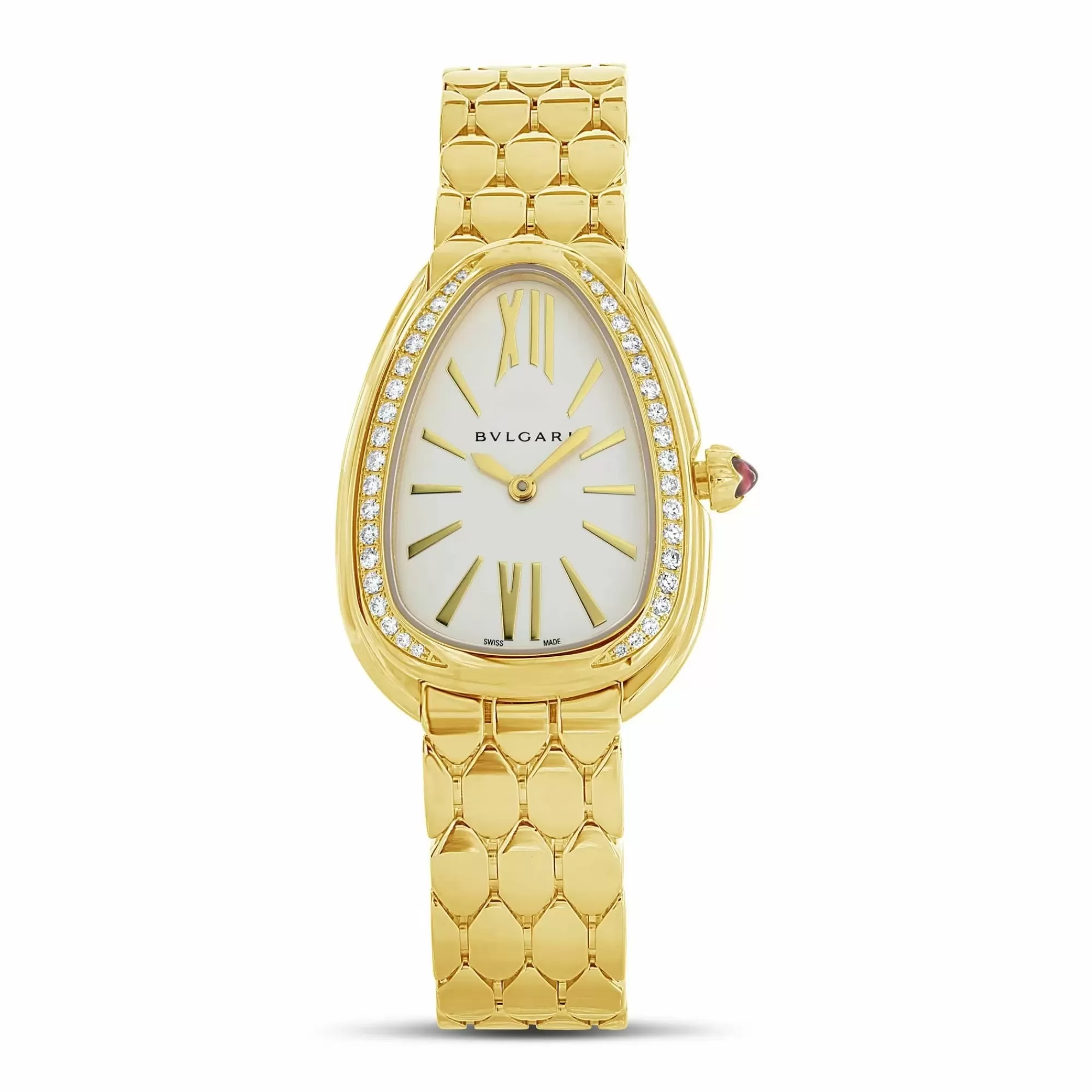 Bvlgari Serpenti Seduttori 18K Yellow Gold 33Mm White Dial Diamond Bezel Watch Shop