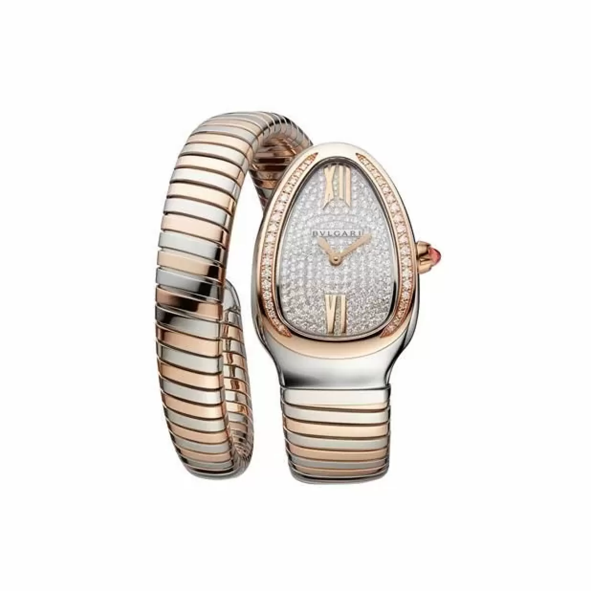 Bvlgari Serpenti Tubogas 18K Rose Gold Brilliant Cut Diamond And Steel Watch Cheap