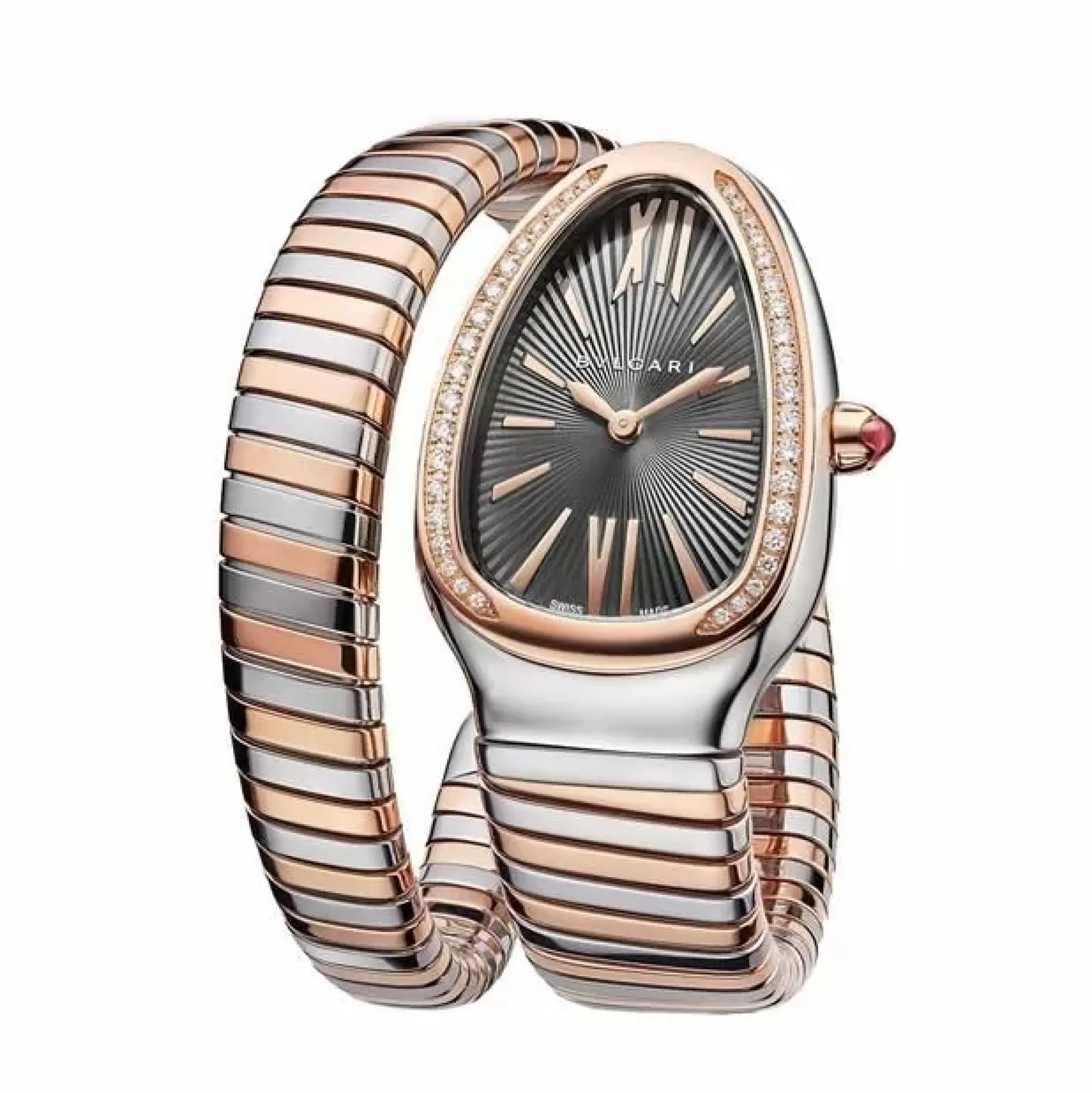Bvlgari Serpenti Tubogas 18K Rose Gold Diamond And Steel Grey Watch Cheap