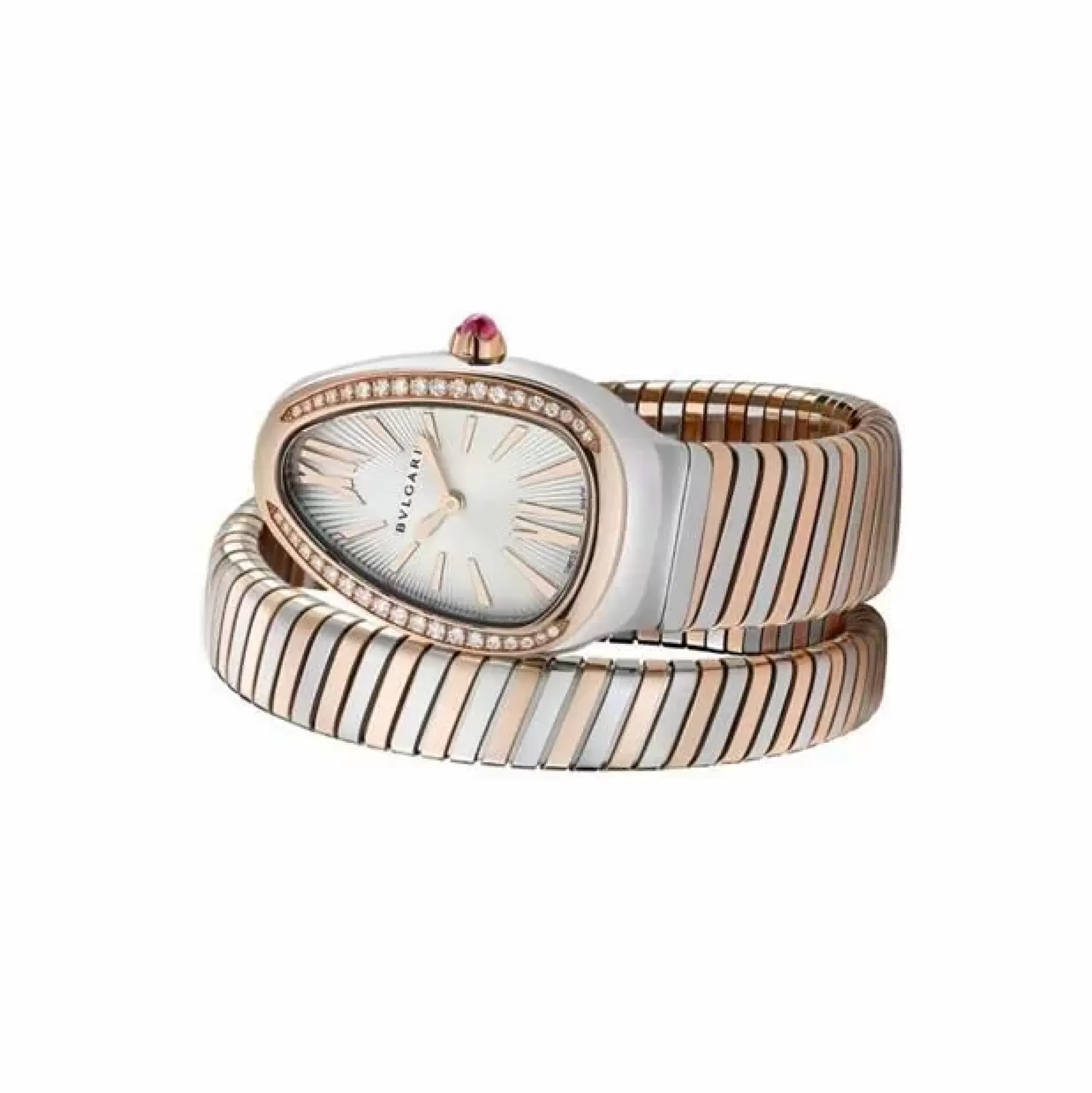 Bvlgari Serpenti Tubogas 18K Rose Gold Diamond And Steel Watch New