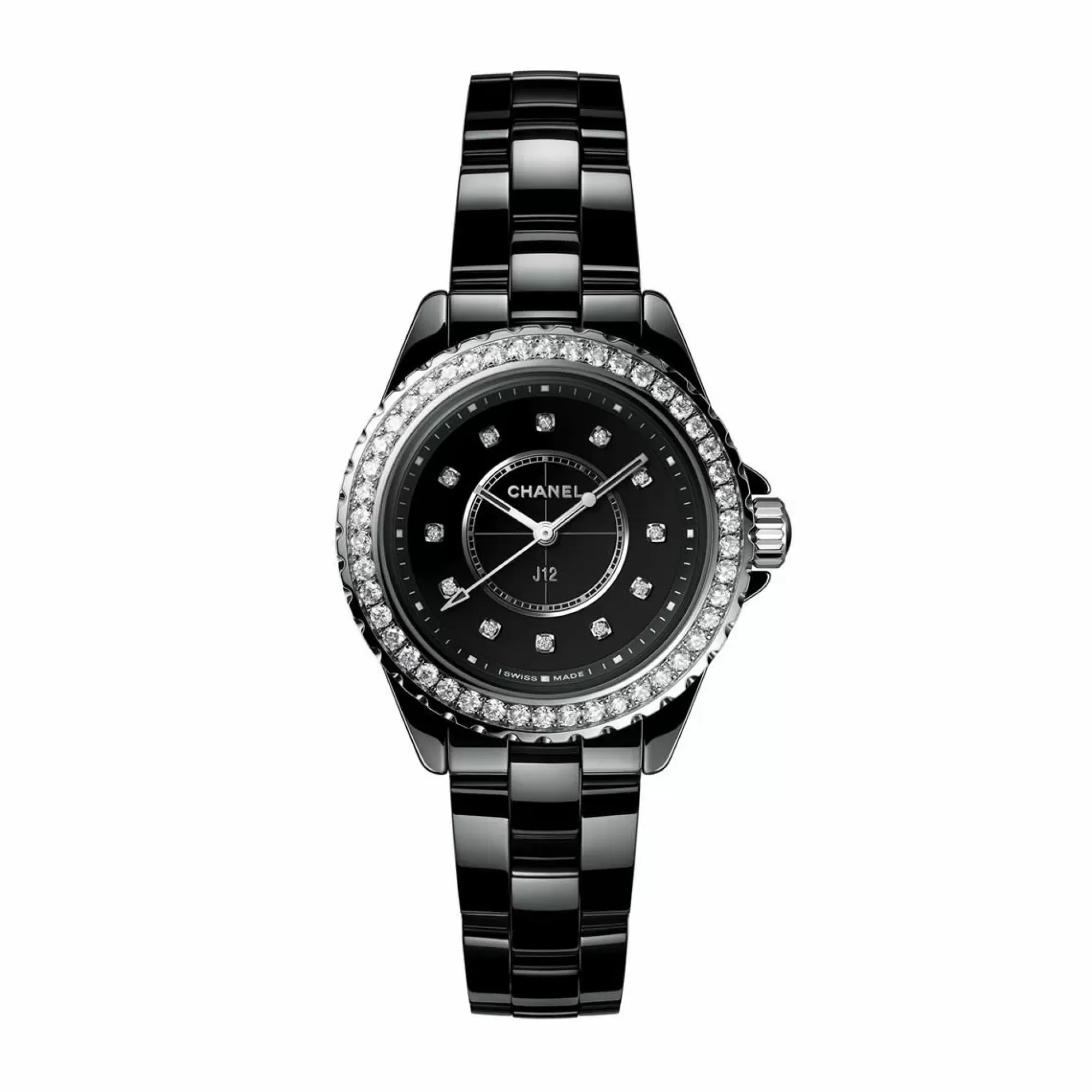 Chanel J12 33Mm Quartz Diamond Bezel Black Dial Ladies Watch Sale