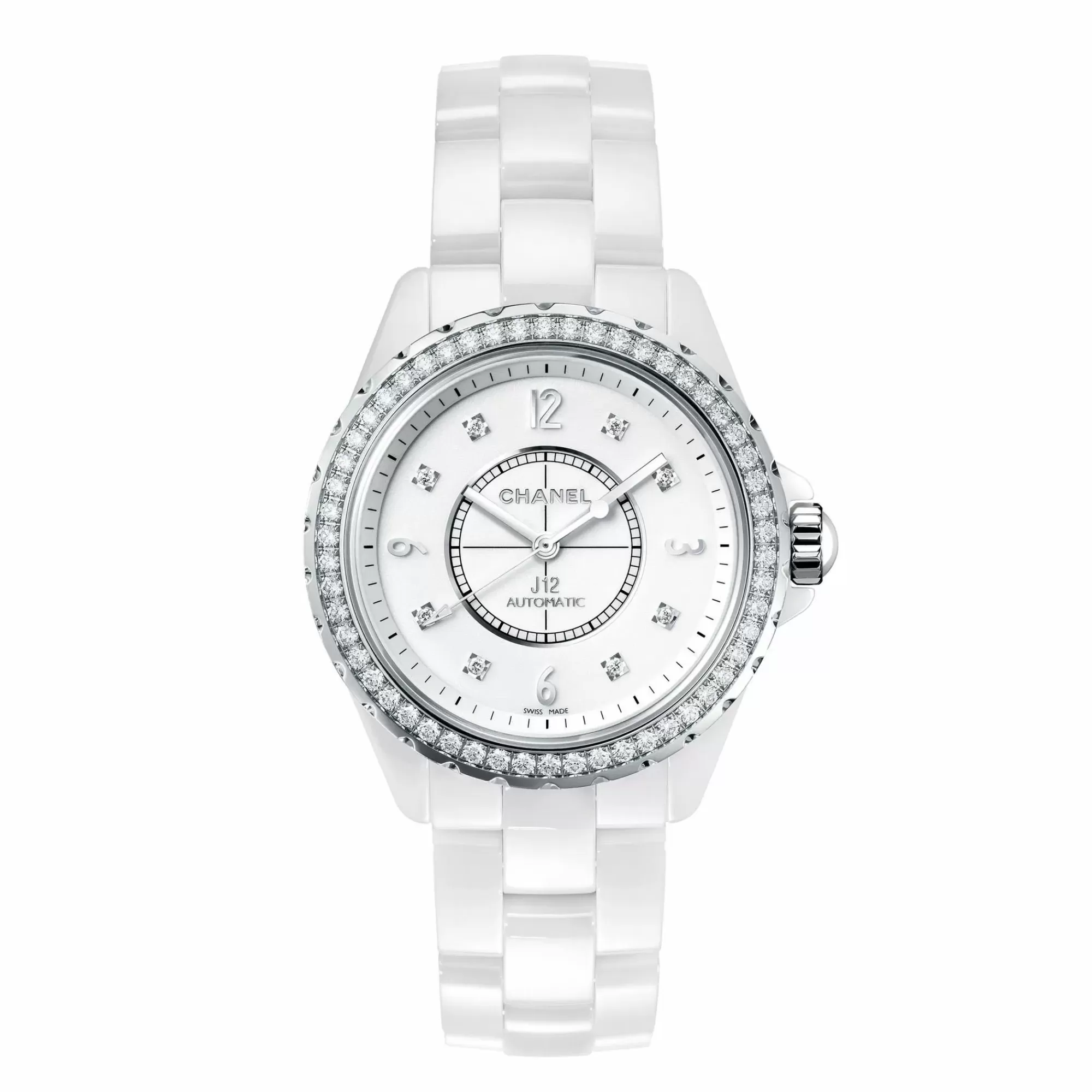 Chanel J12 38Mm White Ceramic And Steel Diamond Bezel Watch Discount
