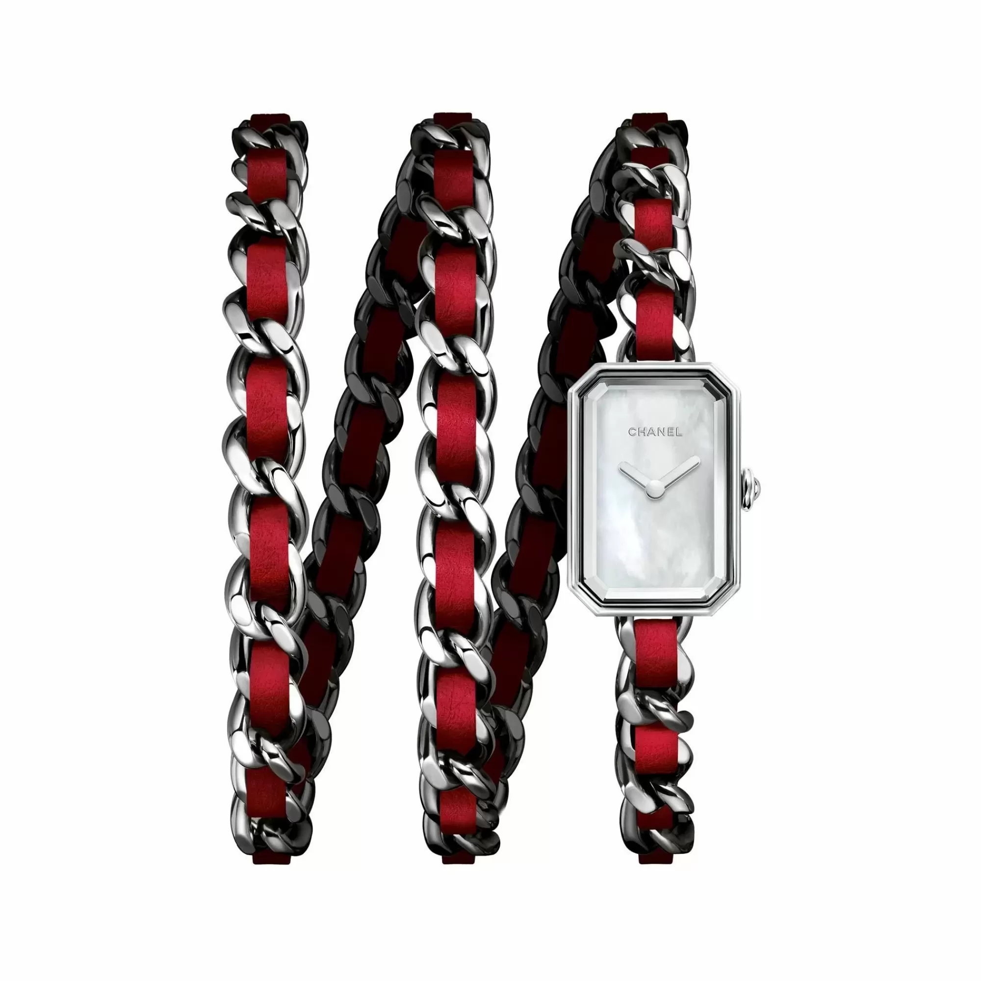 Chanel Premiere Rock Steel And Red Leather Watch Outlet