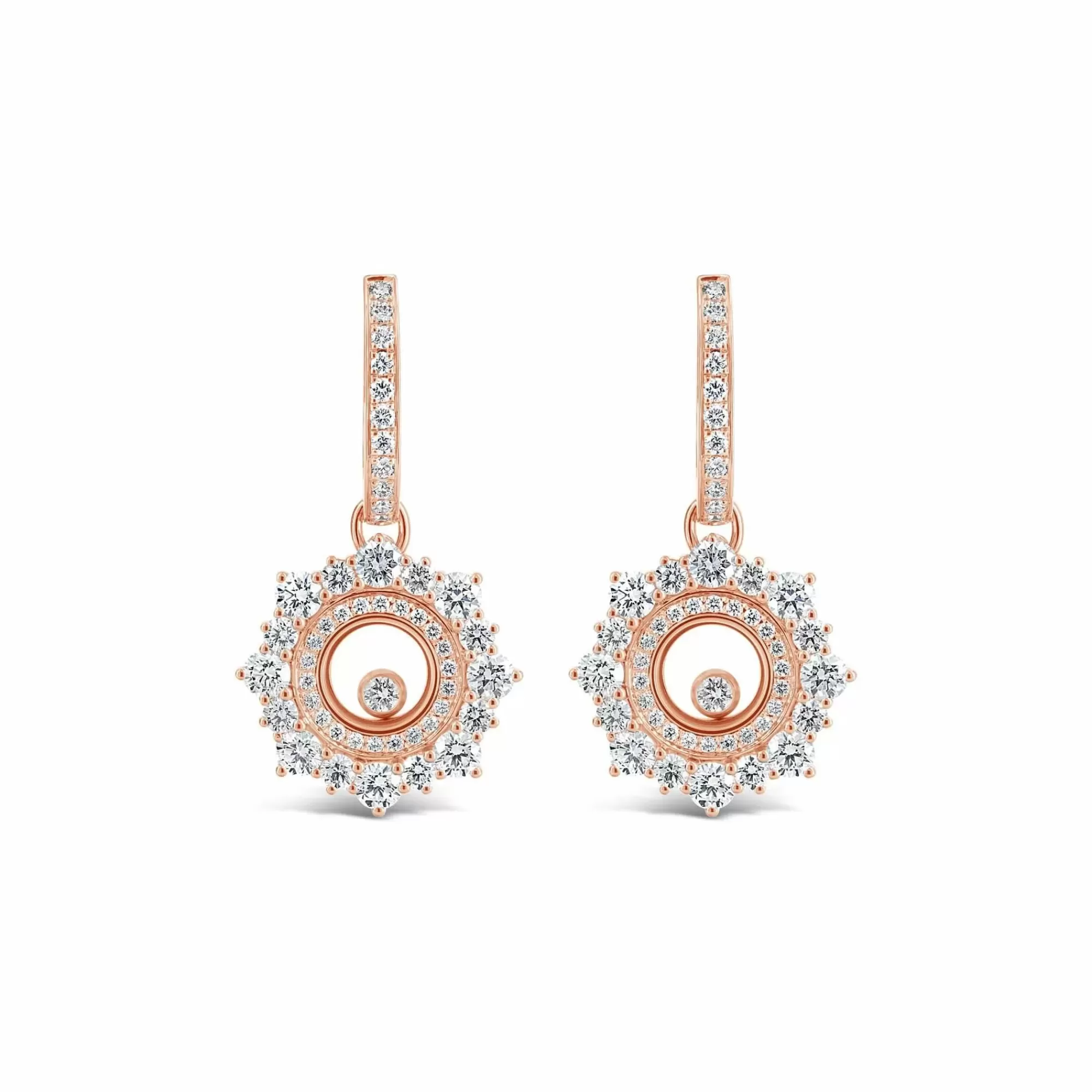 Chopard Happy Burst 18K Rose And White Gold Diamond Drop Earrings Shop