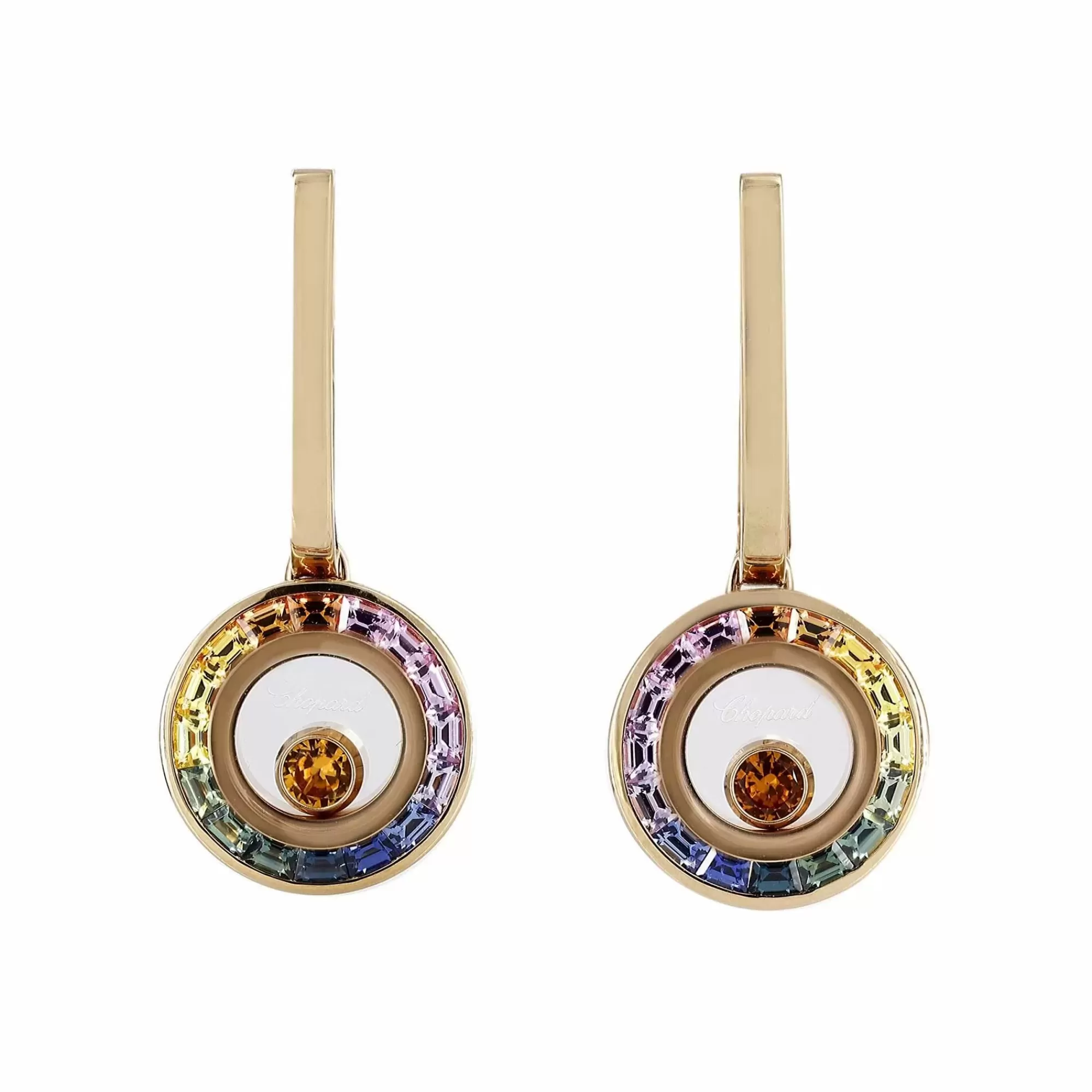 Chopard Happy Diamond 18K Rose Gold Rainbow Sapphire Earclips New