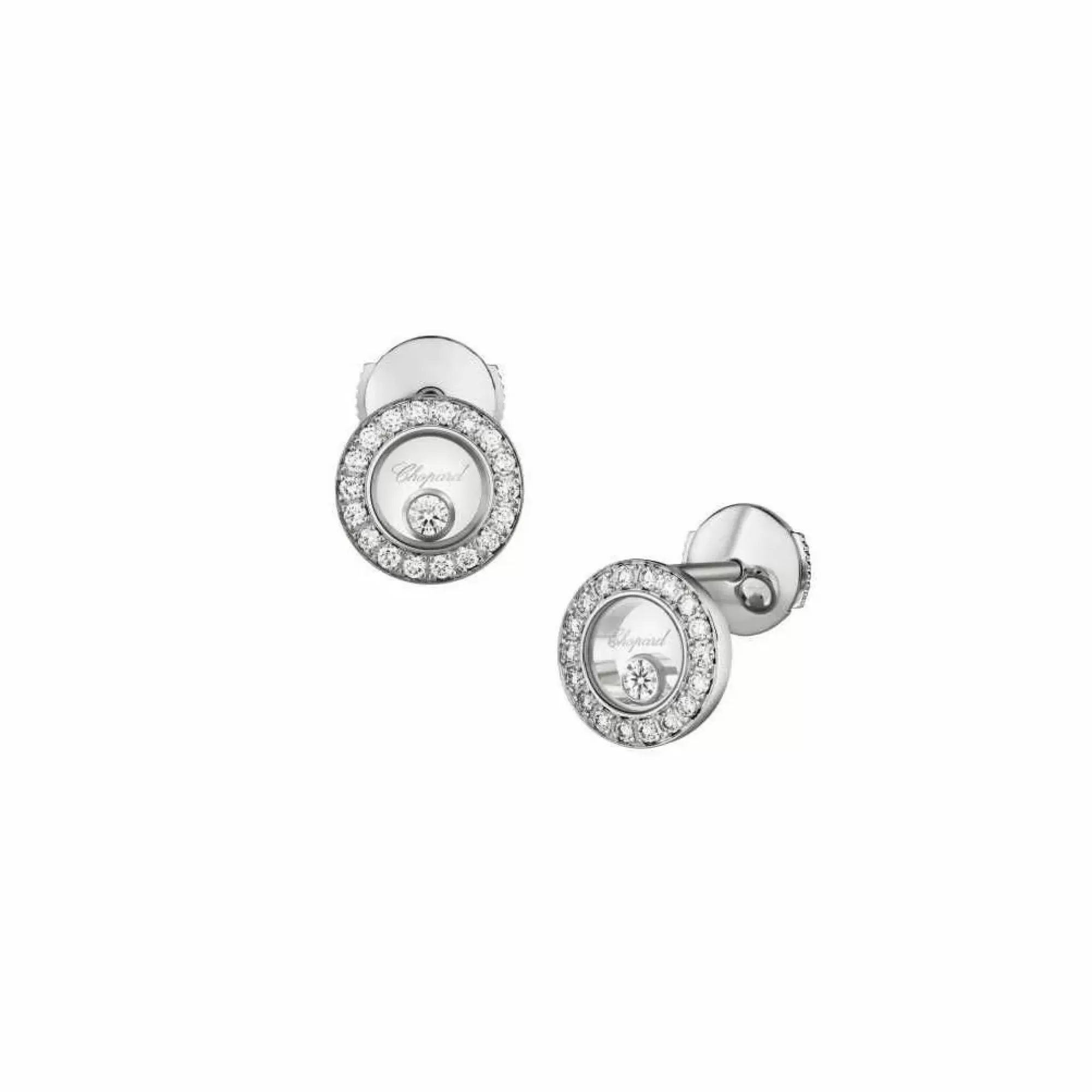 Chopard Happy Diamond 18K White Gold Circle Stud Earrings Fashion