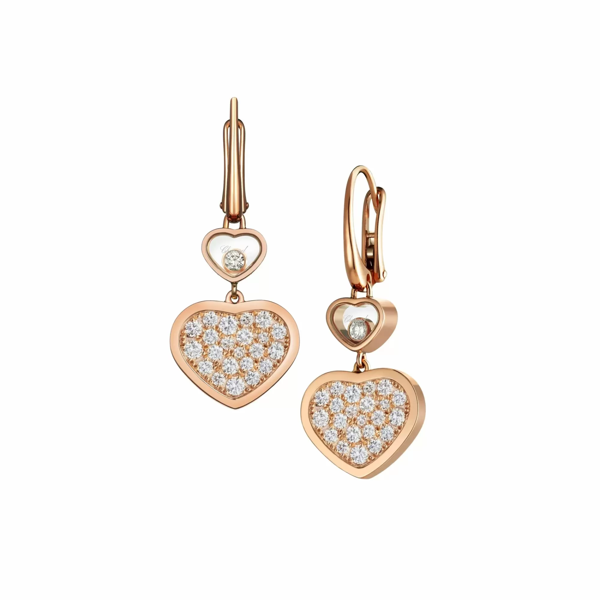 Chopard Happy Hearts 18K Rose Gold And Diamond Two Heart Hanging Earrings Shop
