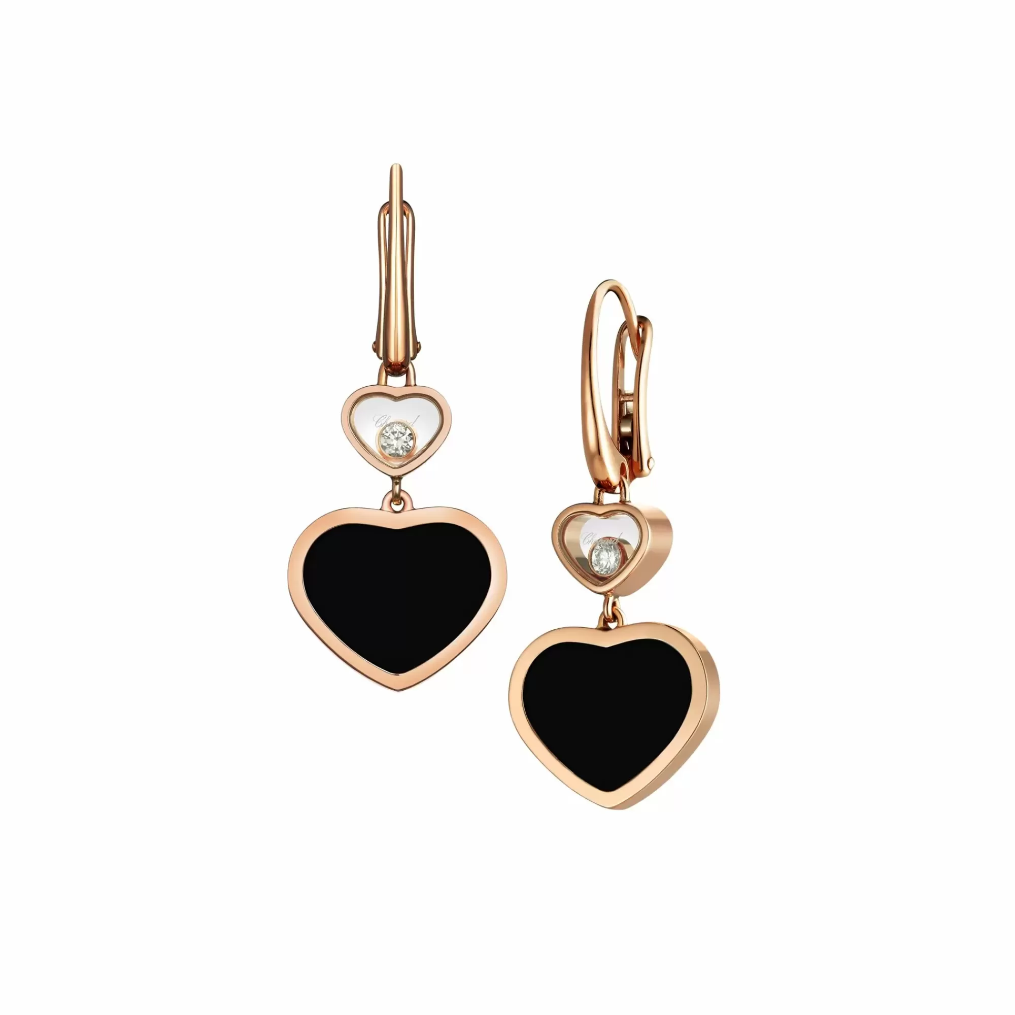 Chopard Happy Hearts 18K Rose Gold Diamond And Black Onyx Hanging Earrings Best Sale