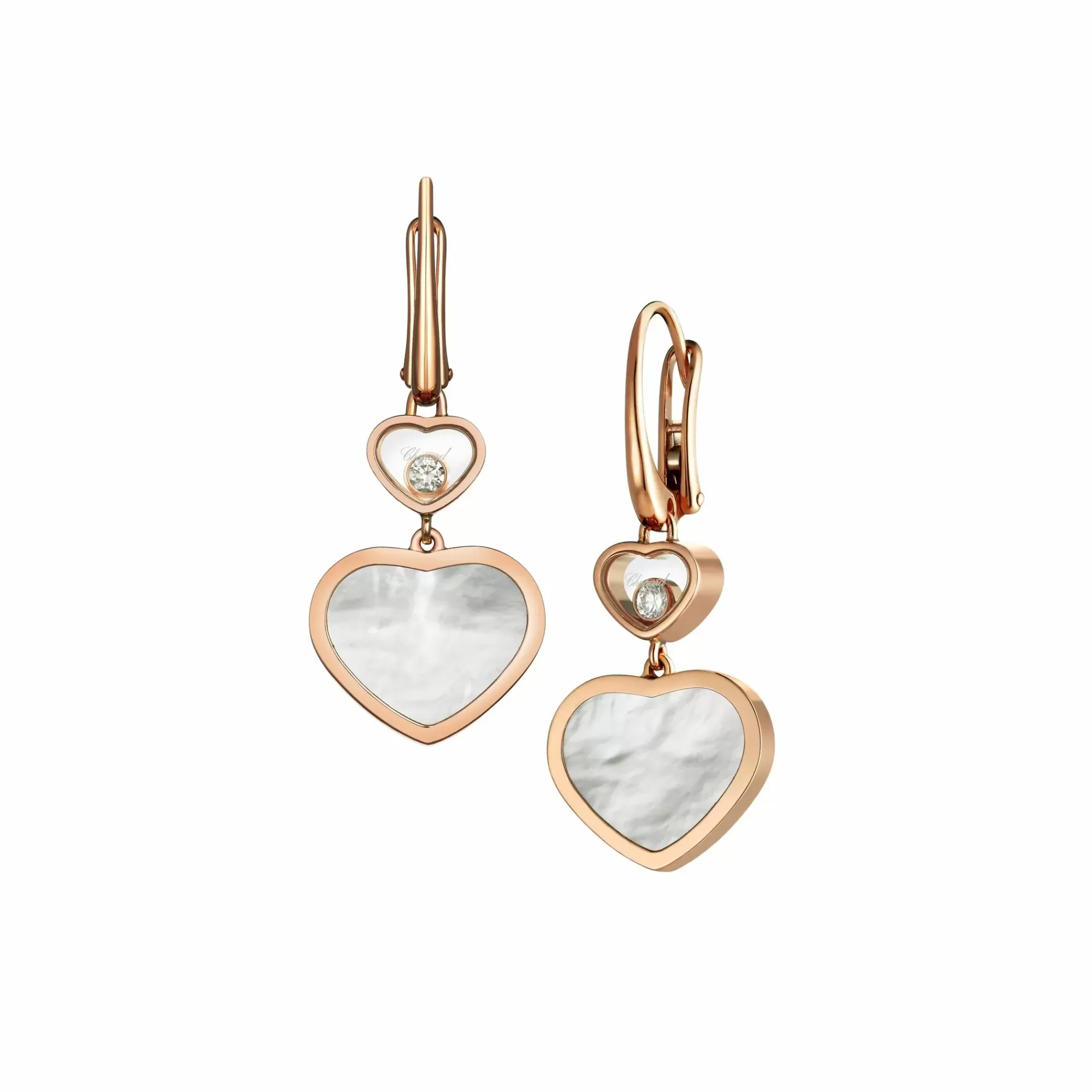 Chopard Happy Hearts 18K Rose Gold Diamond And Mother Of Pearl Hanging Earrings Clearance