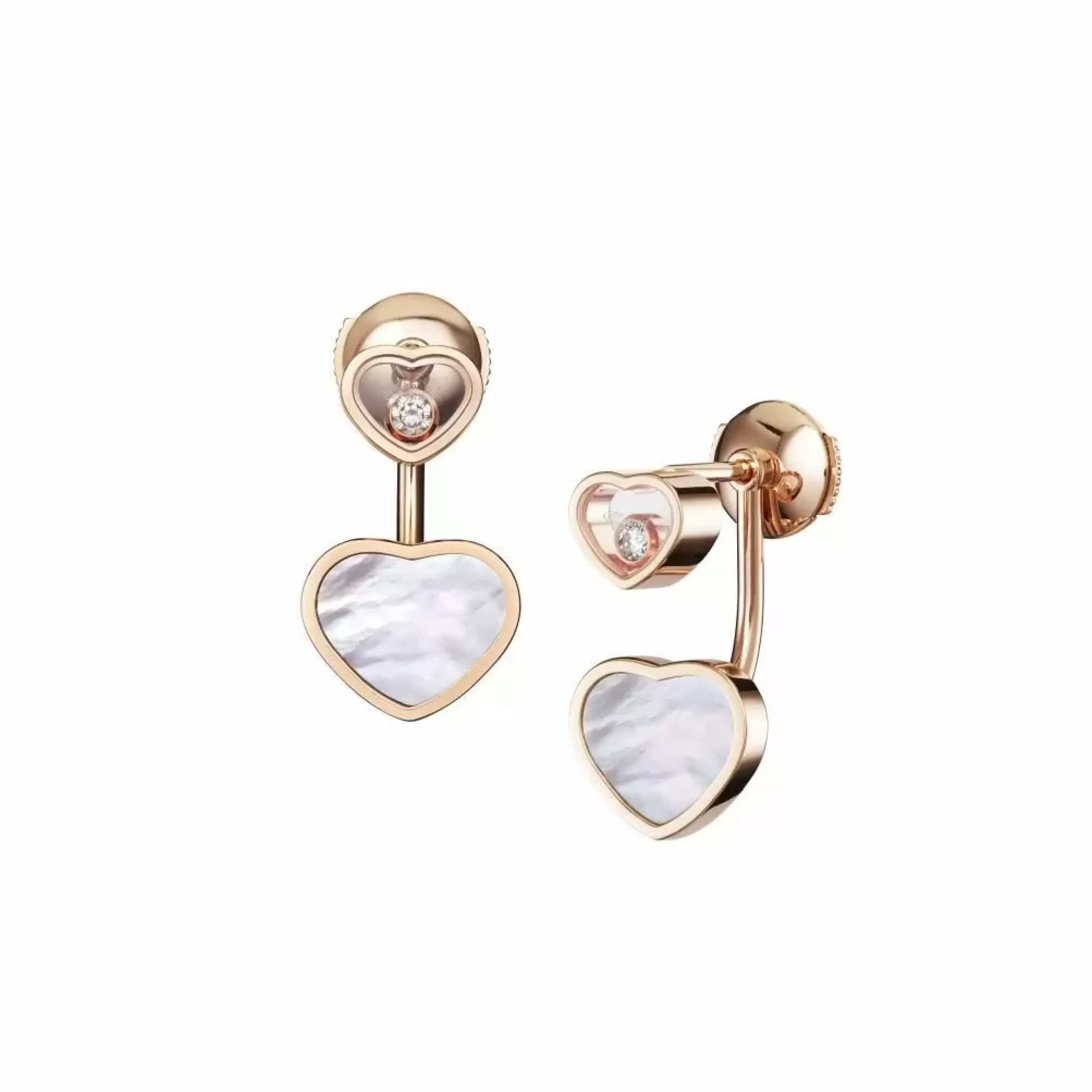 Chopard Happy Hearts 18K Rose Gold Mother Of Pearl Diamond Earrings Hot