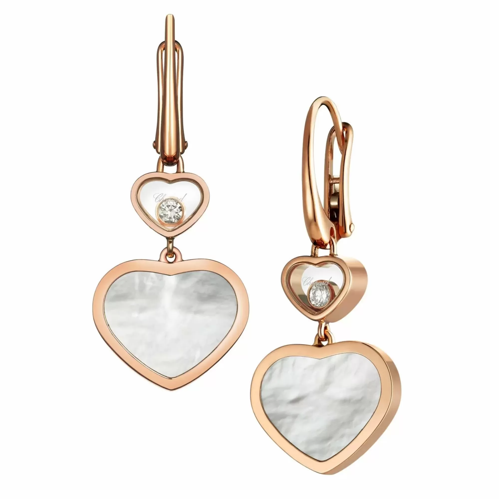 Chopard Happy Hearts 18K Rose Gold Pearl Diamond Drop Earrings Fashion