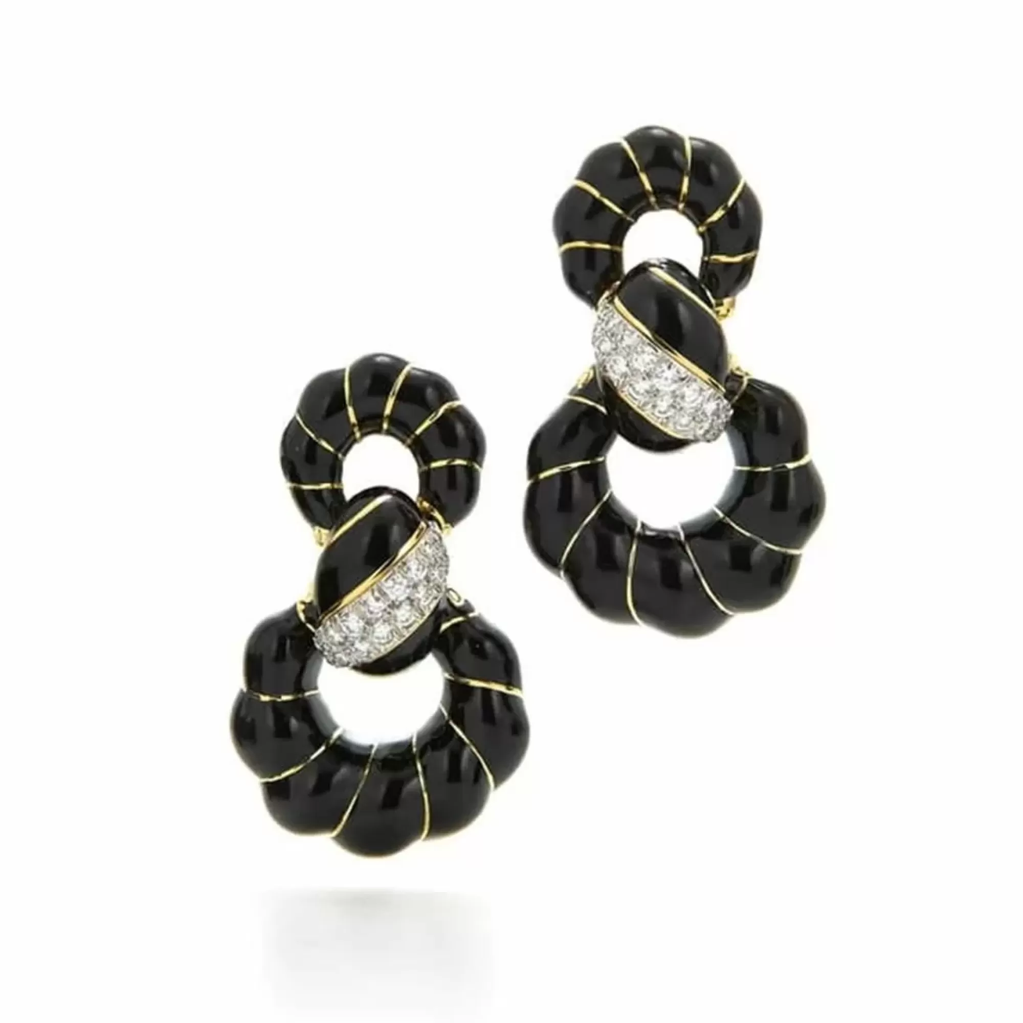David Webb Platinum 18K Gold And Enamel Diamond Drop Earrings Outlet