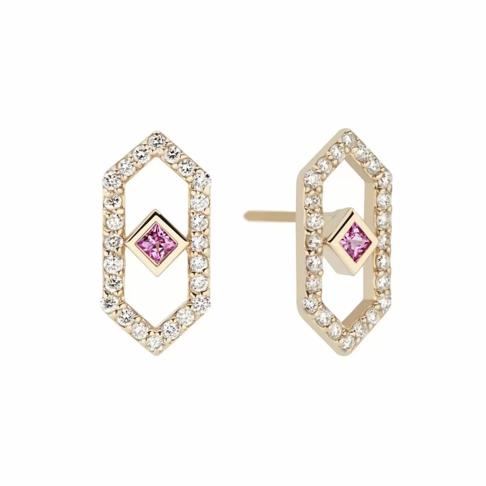Gigi Ferranti Gianna Chevron 14K Yellow Gold Diamond And Pink Sapphire Earrings Cheap