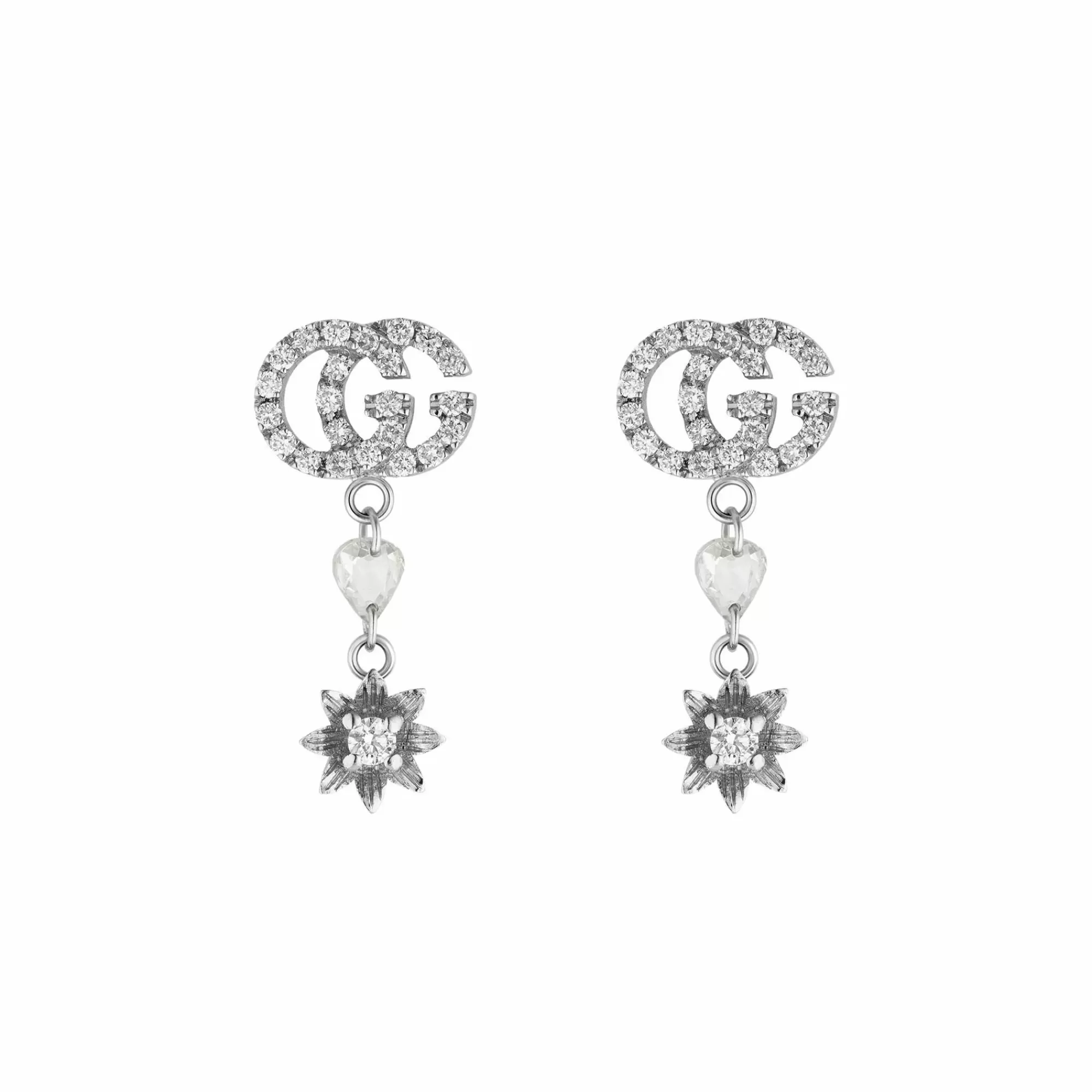 Gucci Flora 18K White Gold Diamond Flower Dangle Earrings Cheap