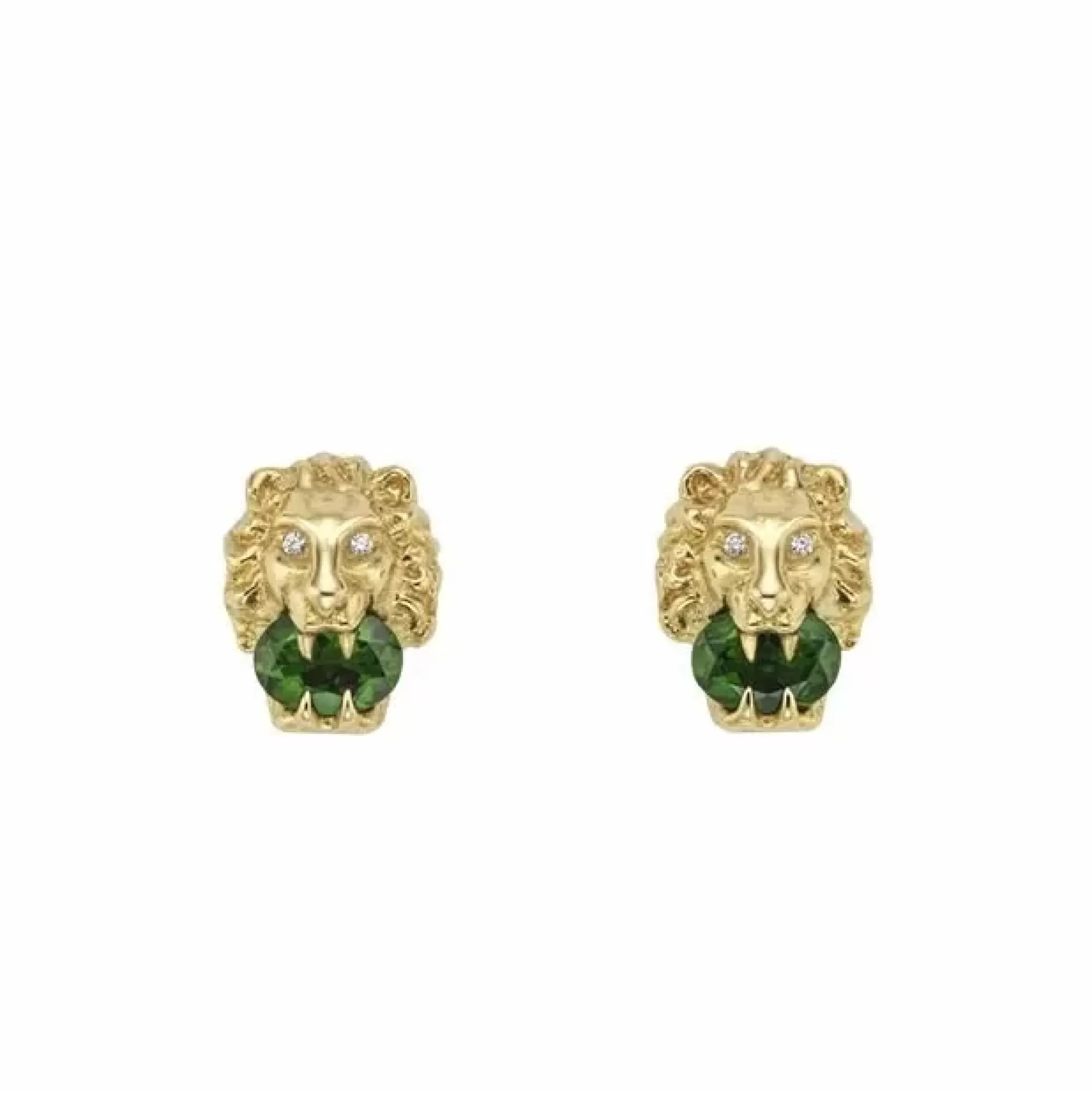 Gucci Lion Head 18K Yellow Gold Chrome Diopside And Diamond Earrings Best Sale