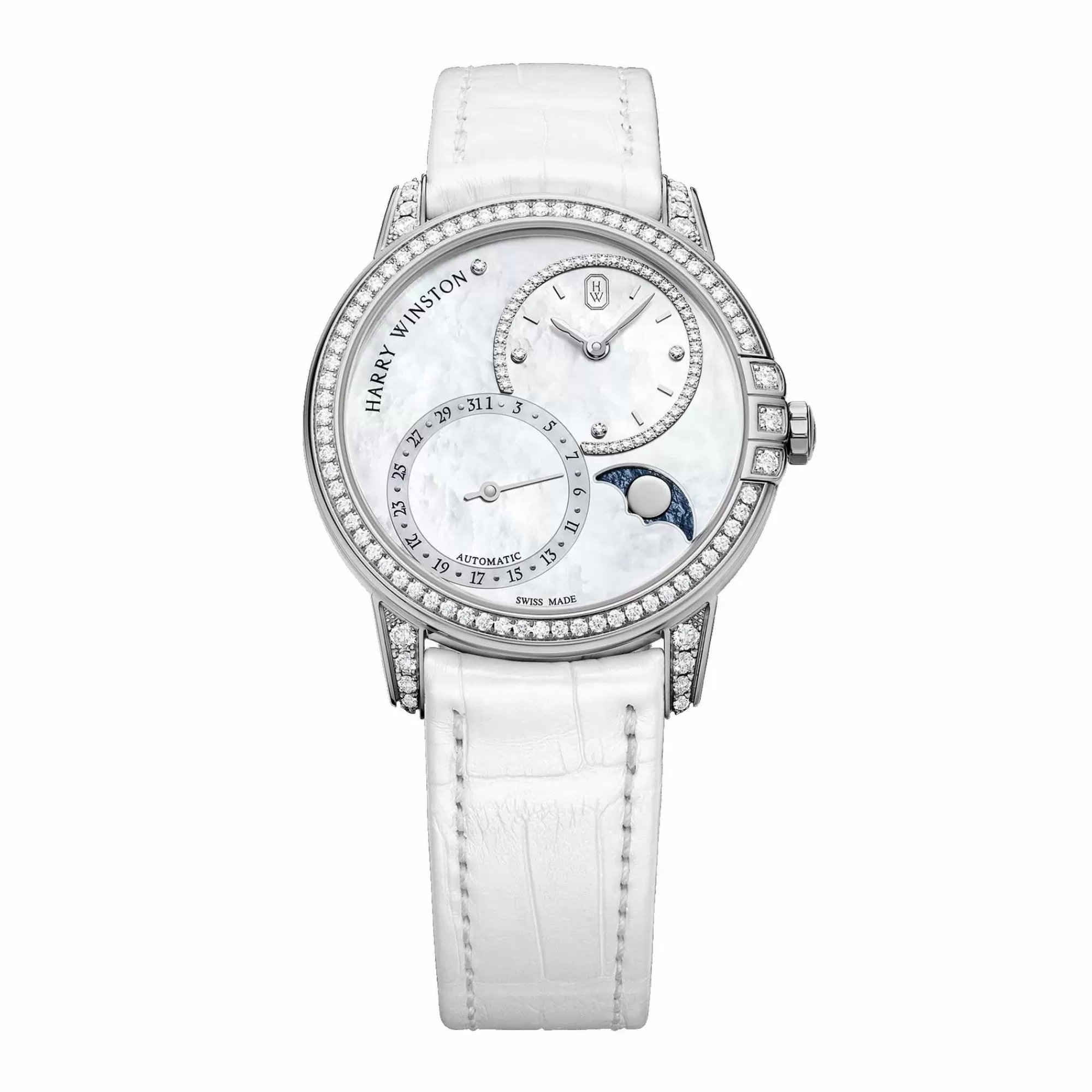 Harry Winston Midnight Date Moon Phase Automatic White Gold Fashion