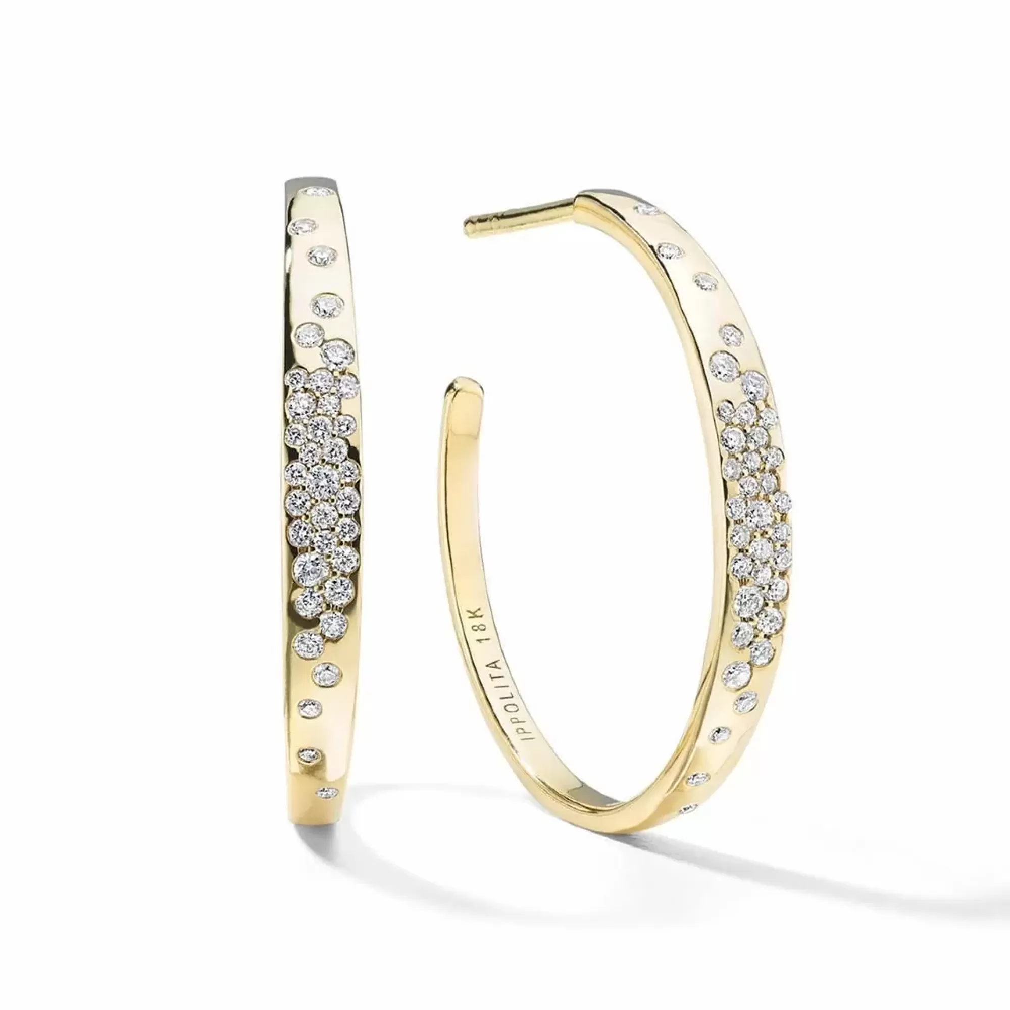 Ippolita Crinkle Stardust 18K Yellow Gold Pave Diamond Hoop Earrings Store