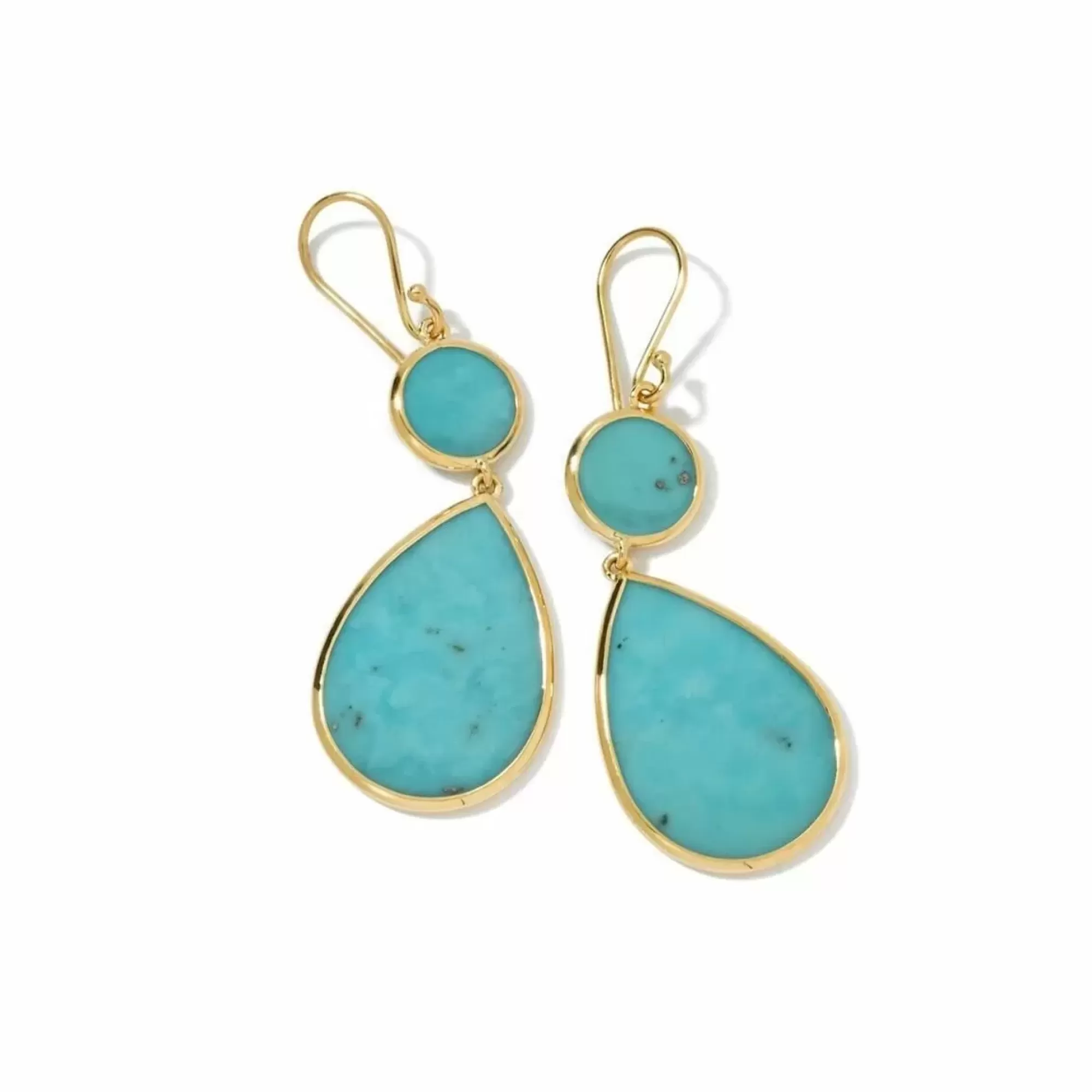 Ippolita Rock Candy 18K Yellow Gold Turquoise 2 Stone Drop Earrings Hot
