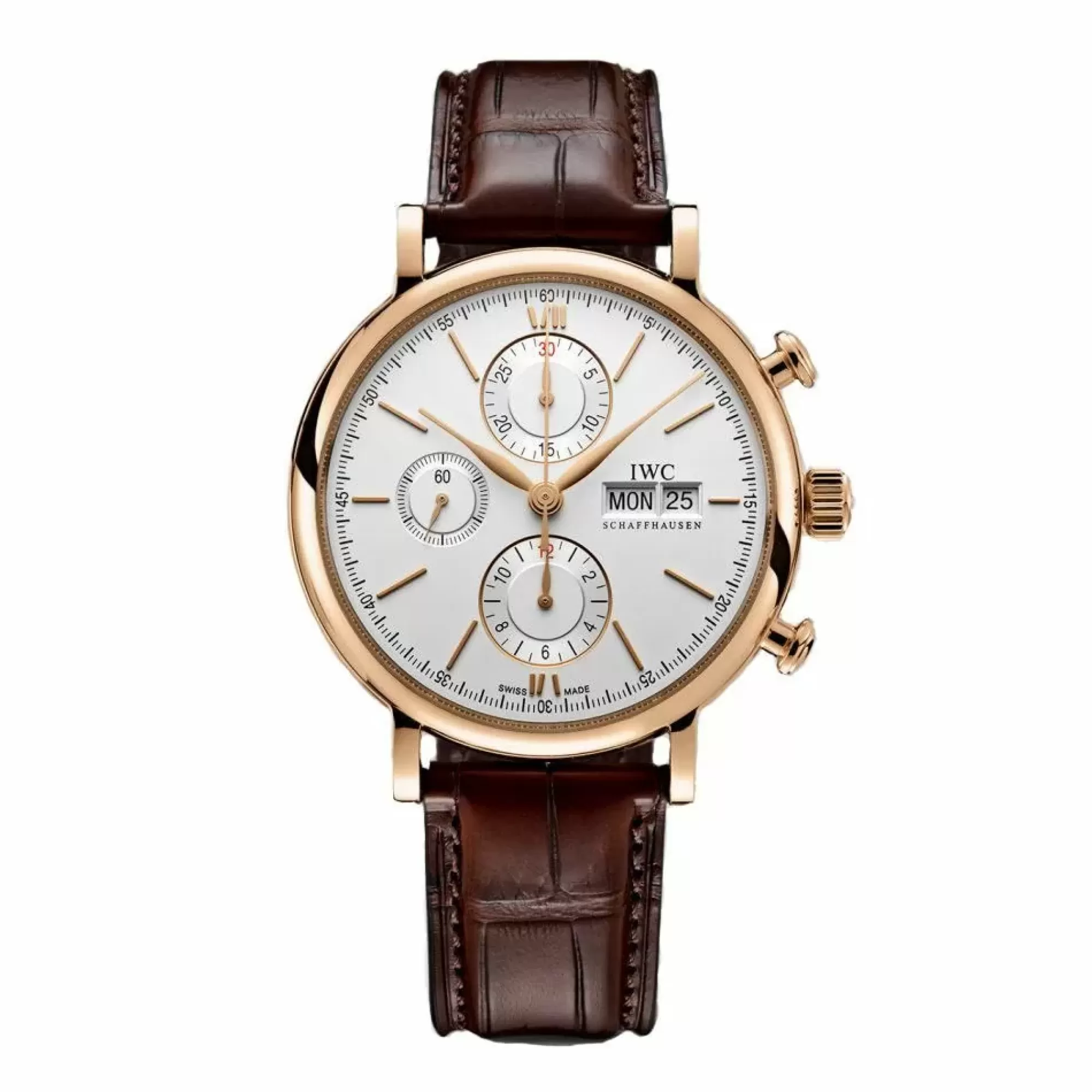 IWC Schaffhausen 18K Rose Gold Portofino Chronograph Silver New