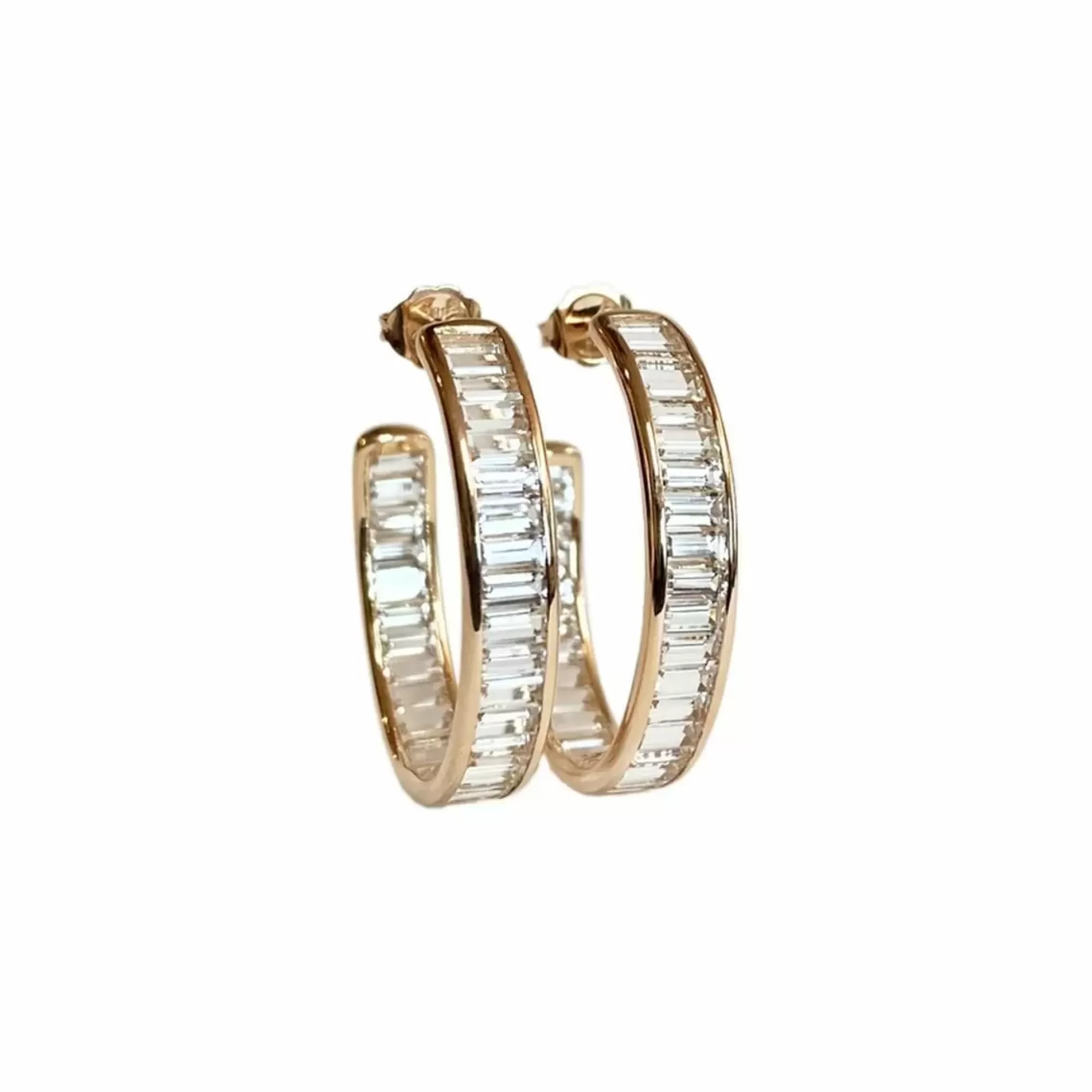 Jane Taylor 14K Baguette Inside Out Diamond Hoop Earrings Flash Sale