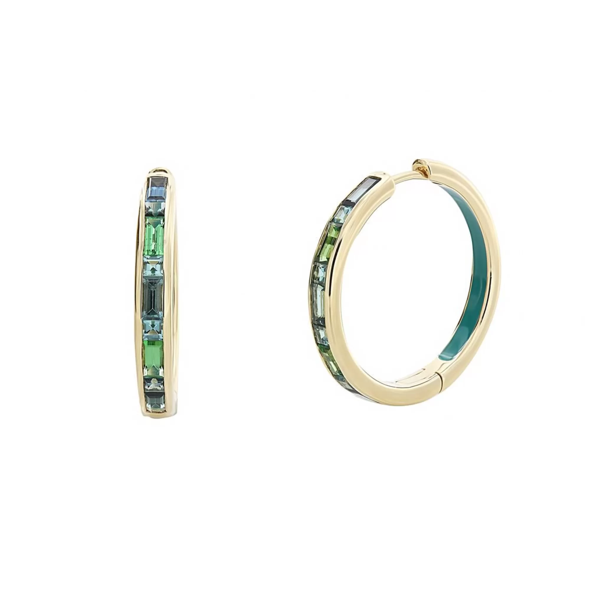 Jane Taylor 14K Blue And Green Baguette Tourmaline Hoop Earrings Flash Sale
