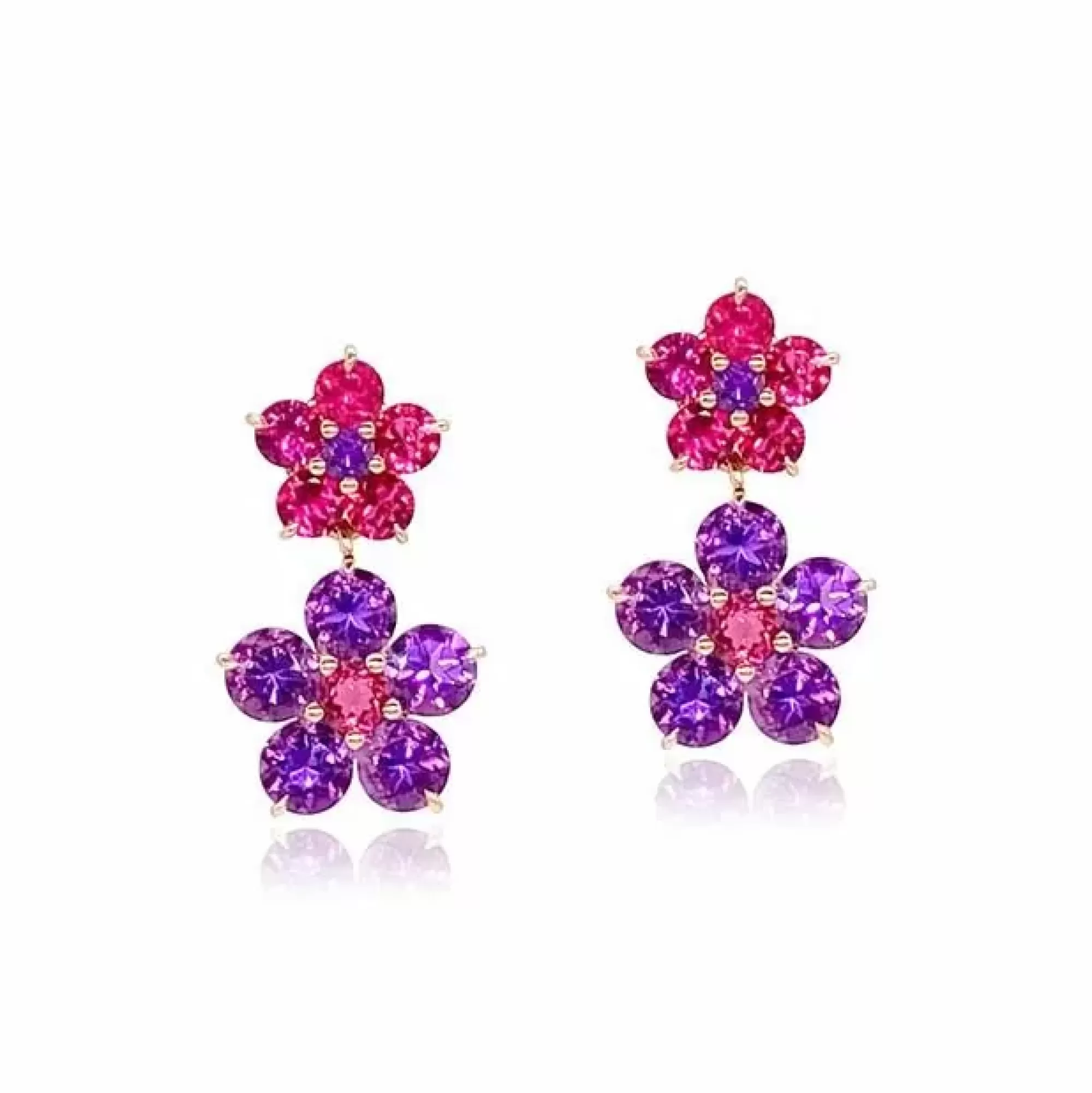 Jane Taylor 14K Rose Gold Rubellite And Hot Pink Tourmaline Medium Floral Drop Earrings Cheap