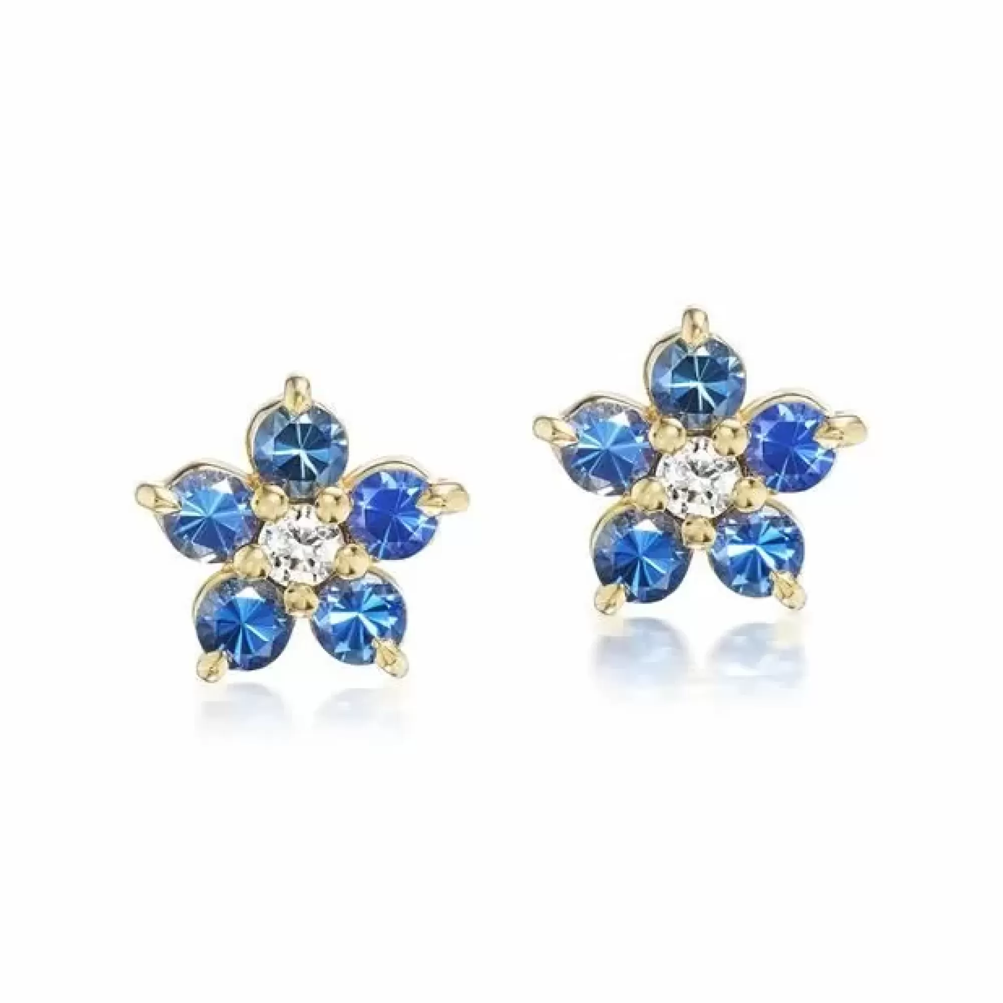 Jane Taylor 14K Yellow Gold Blue Sapphire And Diamond Petite Floral Stud Earrings Online