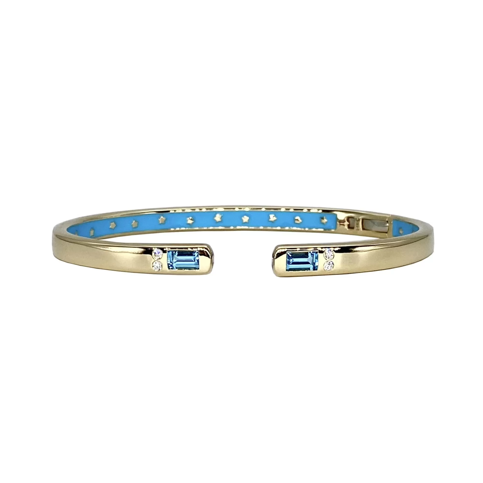 Jane Taylor 14K Yellow Gold Blue Topaz And Diamond Blue Enamel Open Hinged Bangle Bracelet Sale