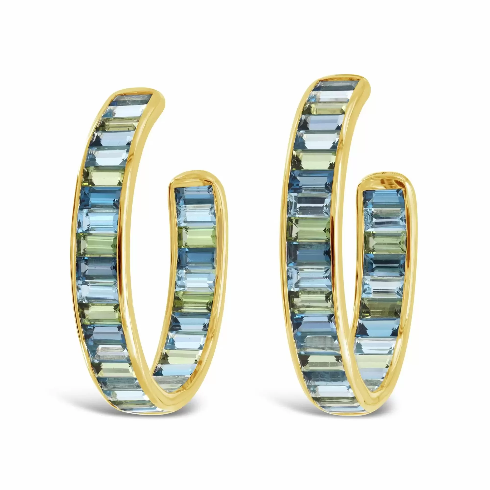 Jane Taylor 14K Yellow Gold Blue Topaz And Green Tourmaline In & Out Hoop Earrings Cheap