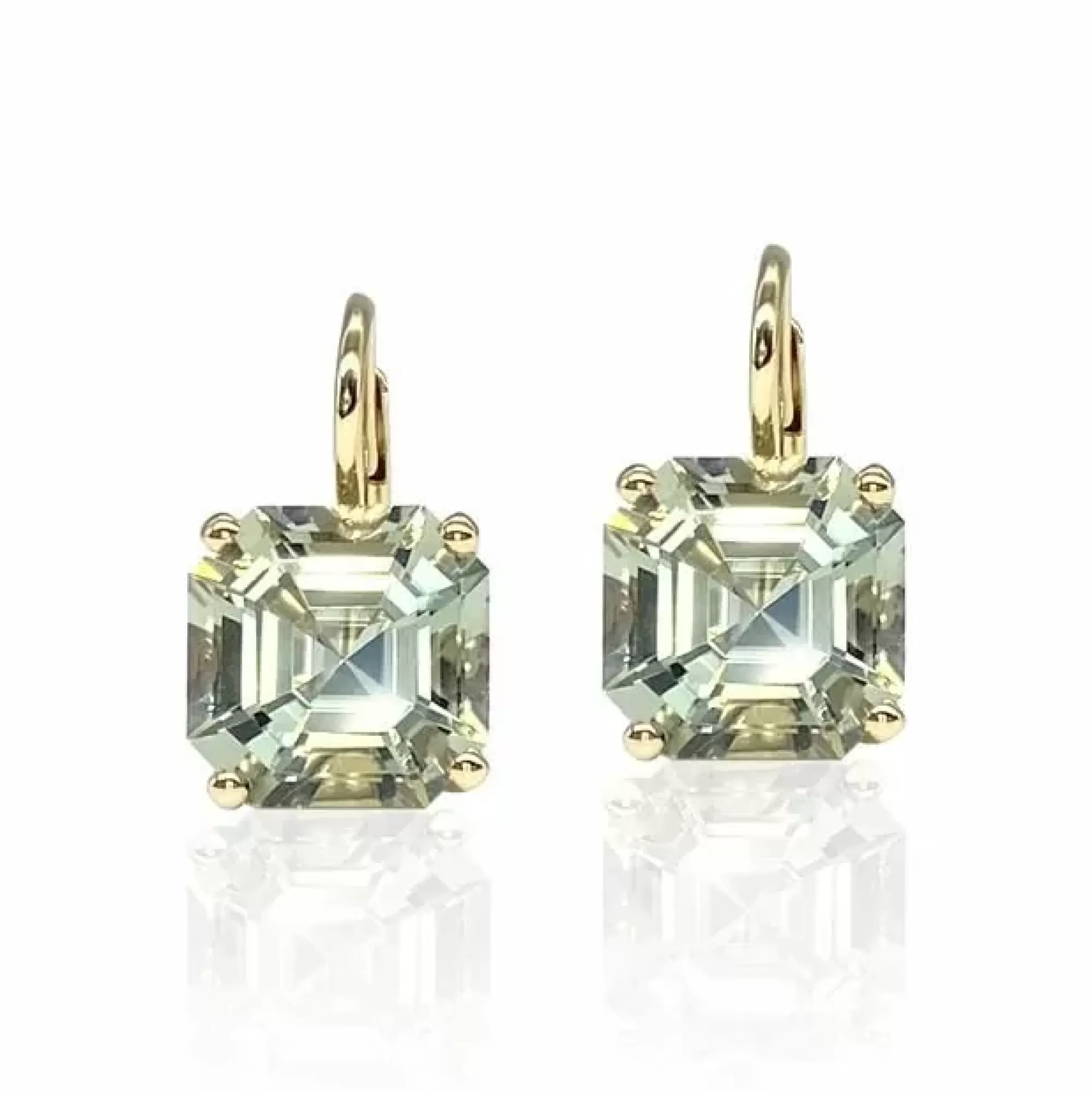 Jane Taylor 14K Yellow Gold Green Quartz Octagon Drop Earrings Hot
