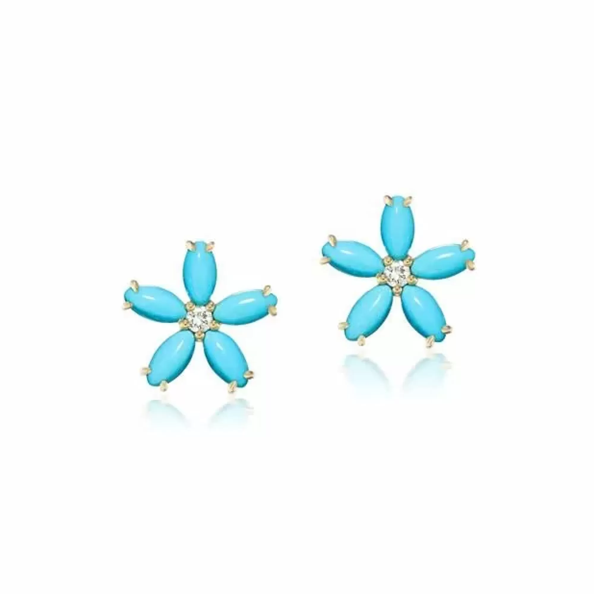 Jane Taylor 14K Yellow Gold Turquoise And Diamond Floral Stud Earrings Discount