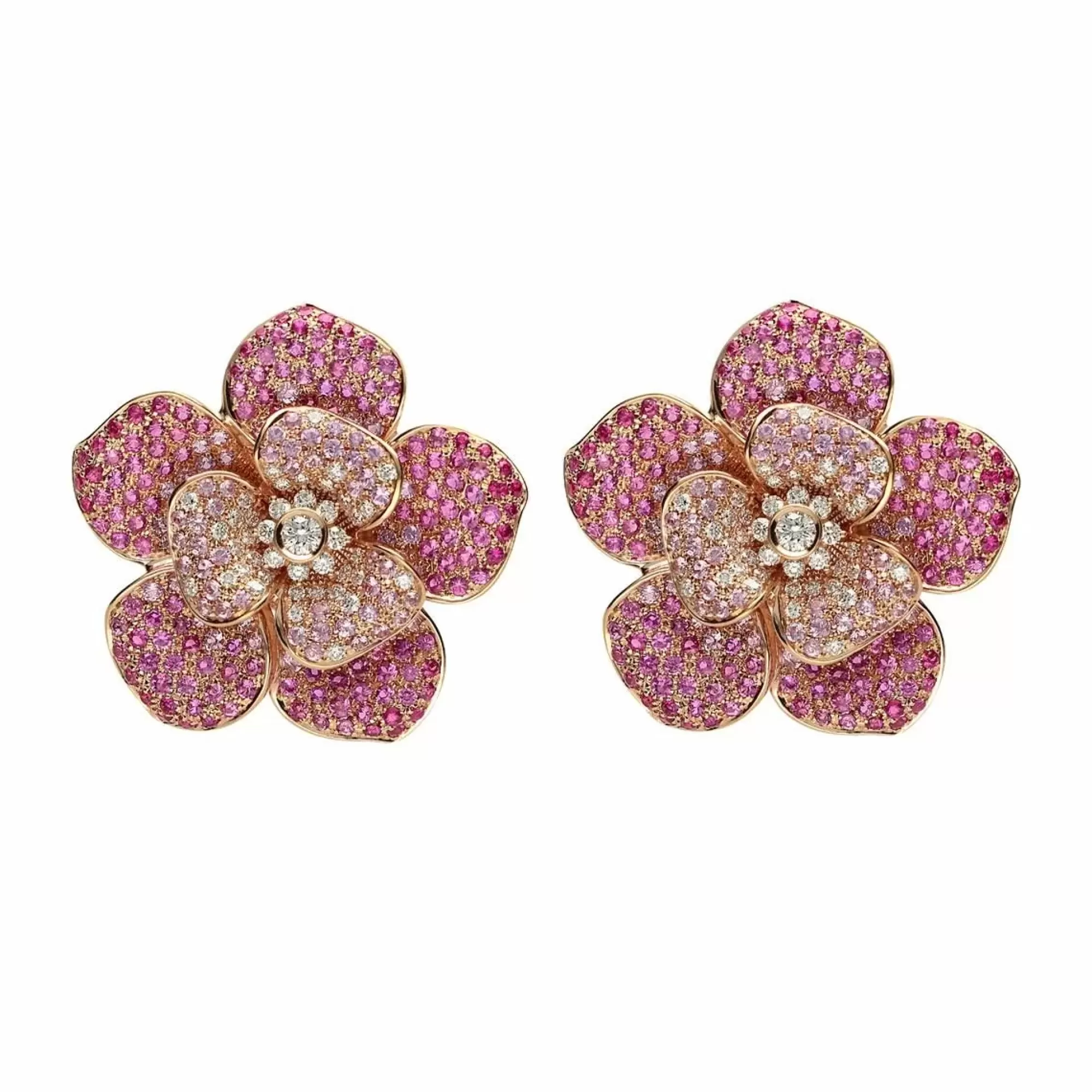 Leo Pizzo 18K Rose Gold Pink Sapphire And Diamond Ombre Flower Earrings Outlet