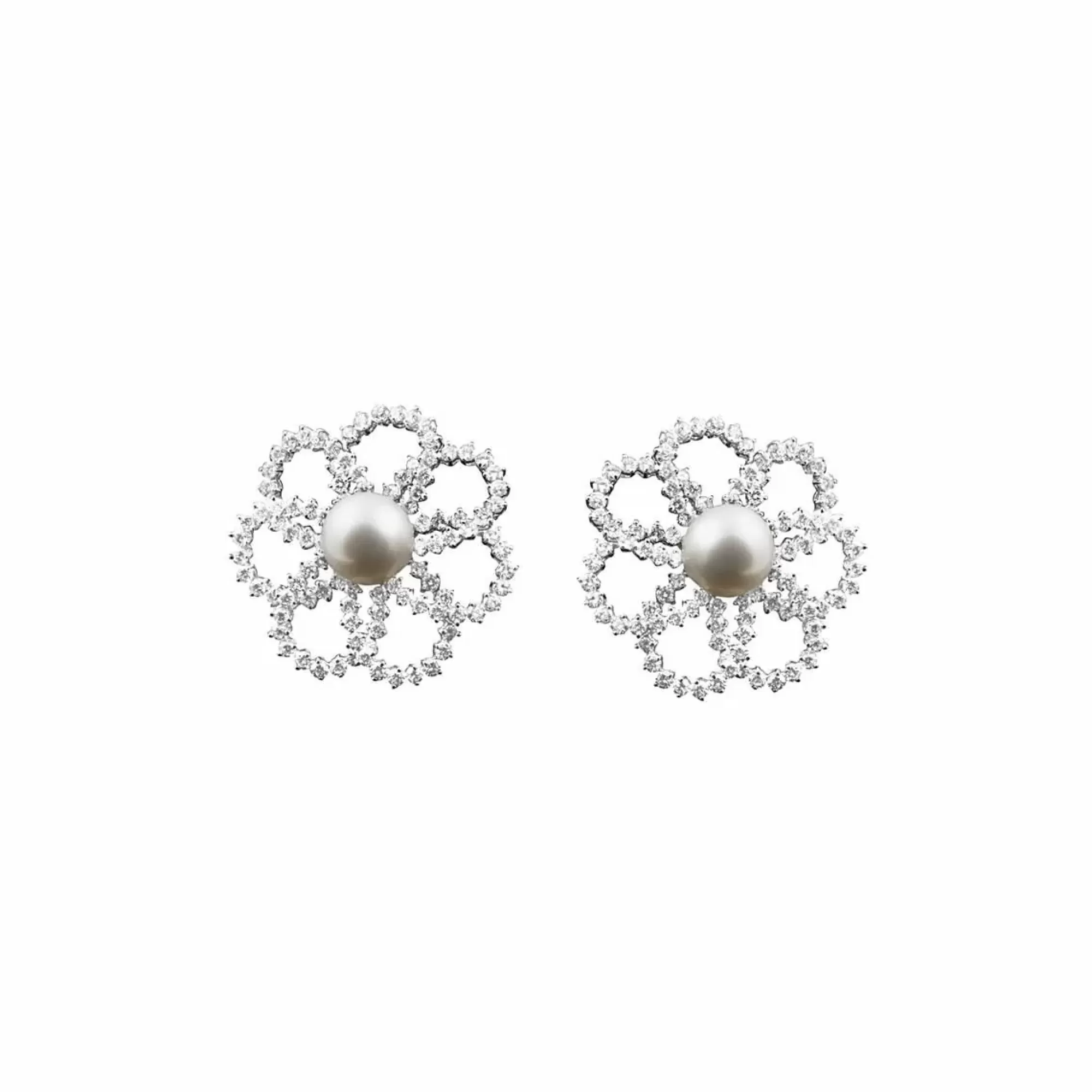 Leo Pizzo 18K White Gold Diamond And Pearl Open Flower Earrings Cheap