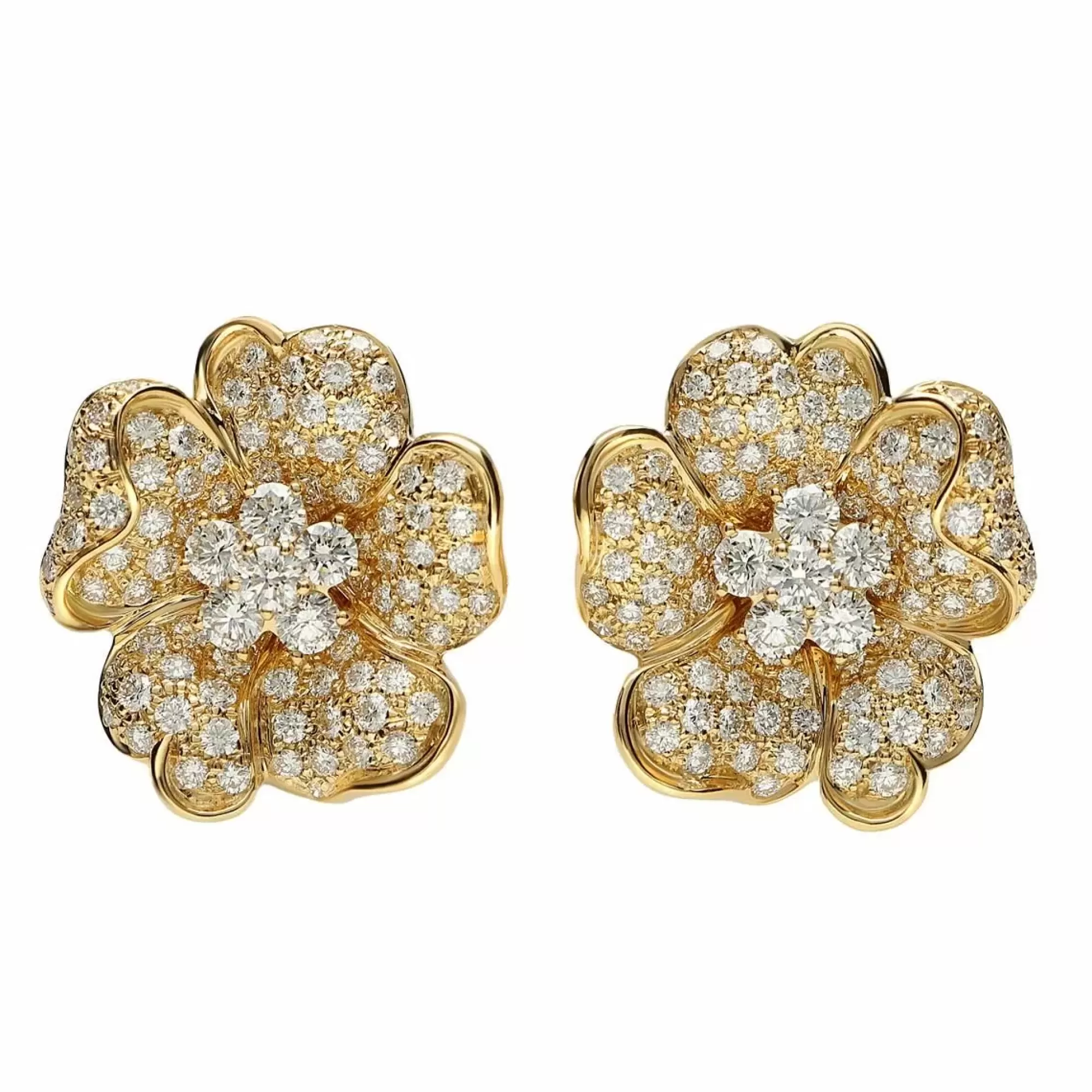 Leo Pizzo 18K Yellow Gold And Diamond Large Flower Earrings Clearance