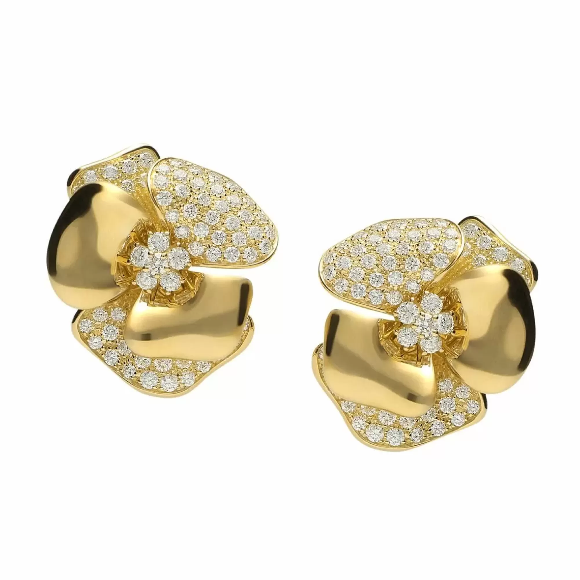 Leo Pizzo 18K Yellow Gold Small Diamond Flower Stud Earrings New