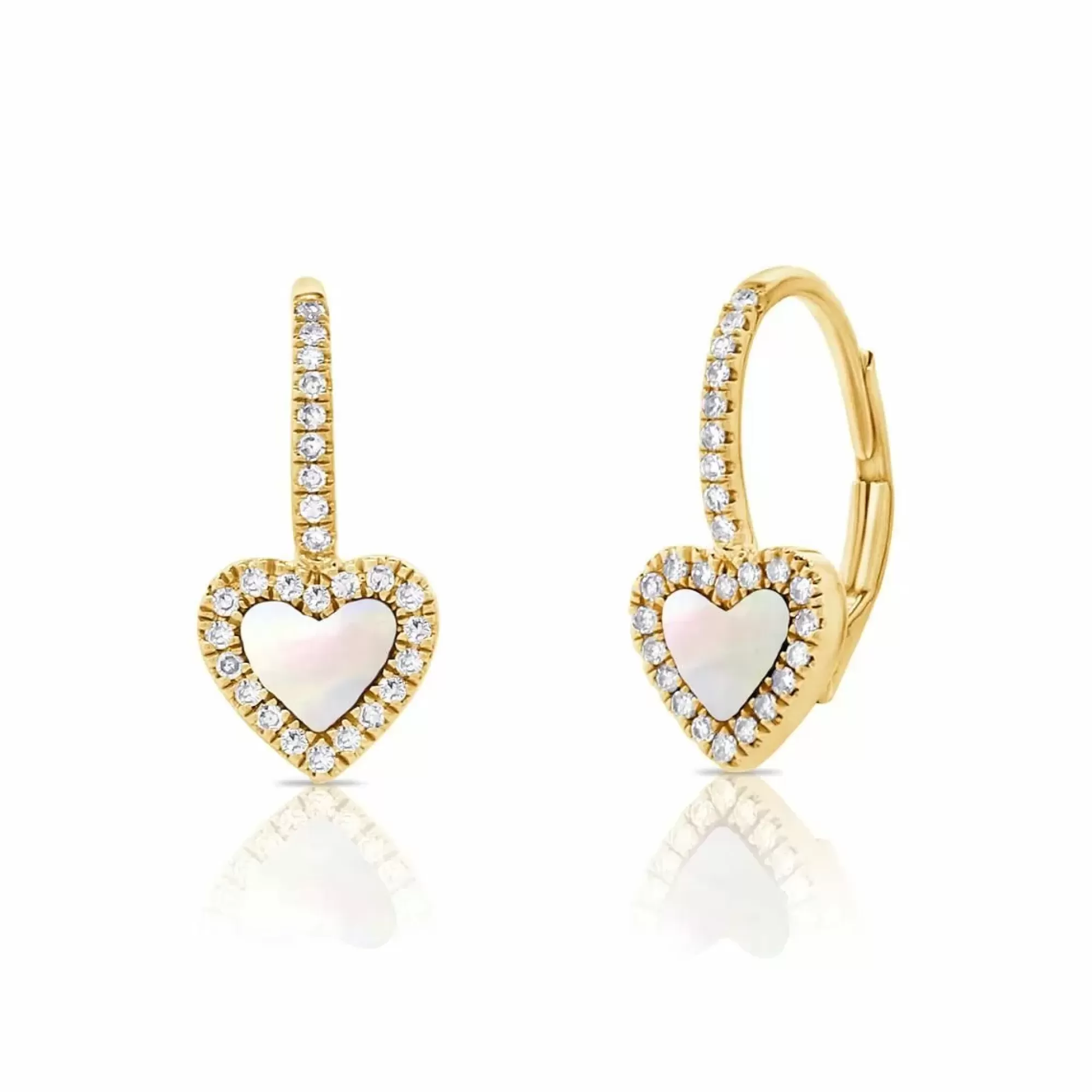 London Collection 14K Diamond And Mother Of Pearl Heart Drop Earrings New