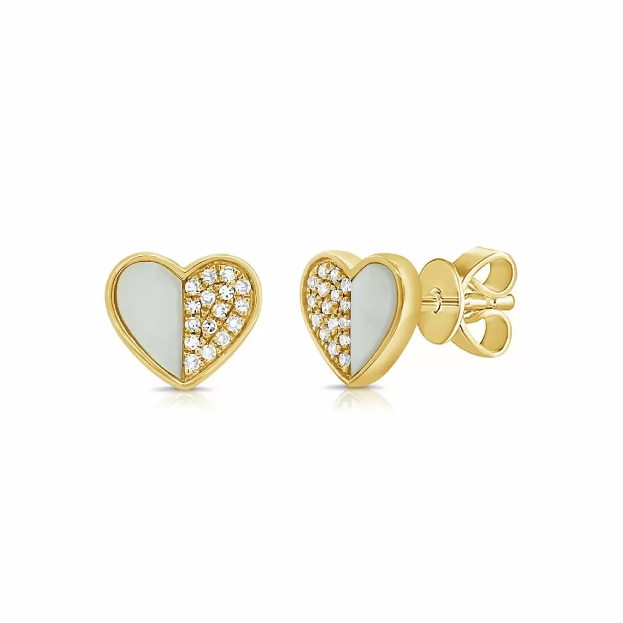 London Collection 14K Diamond And Mother Of Pearl Heart Stud Earrings Discount