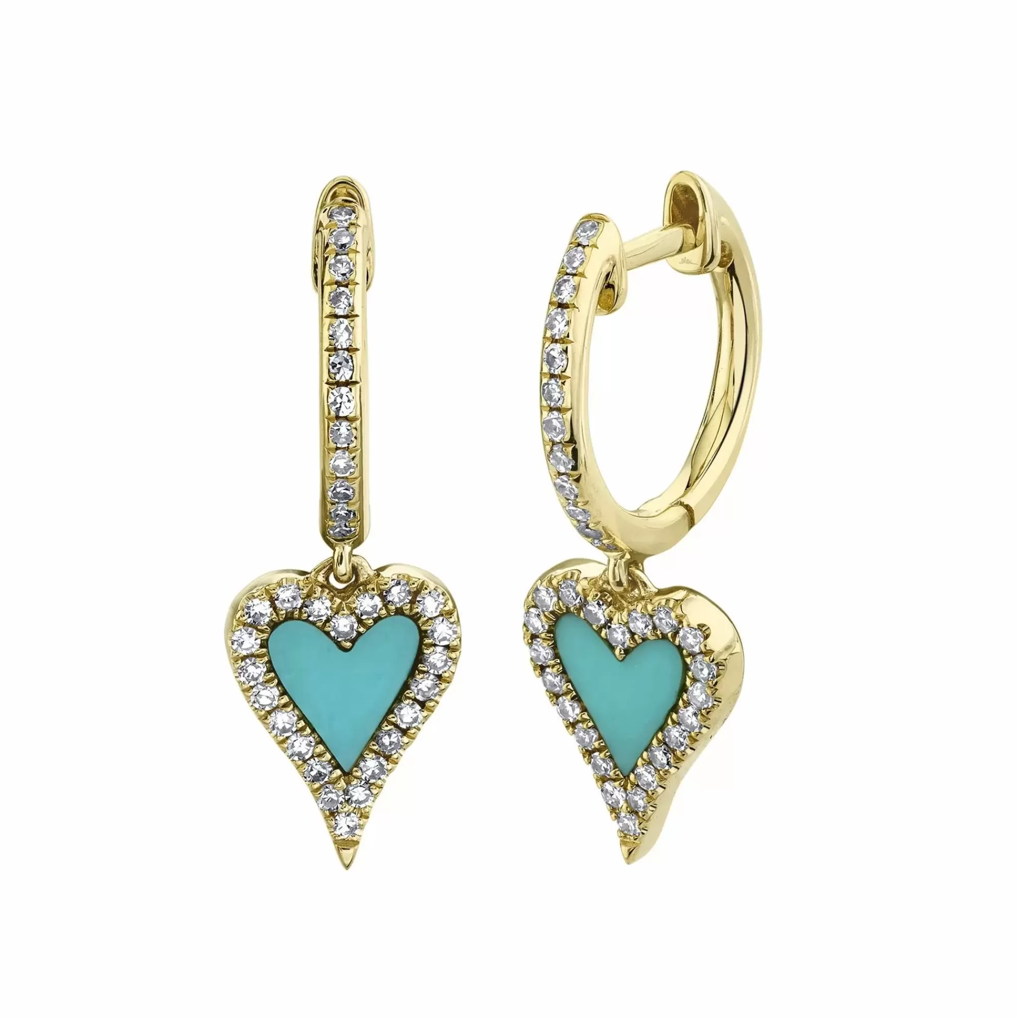 * London Collection 14K Diamond And Turquoise Heart Dangle Earrings Outlet