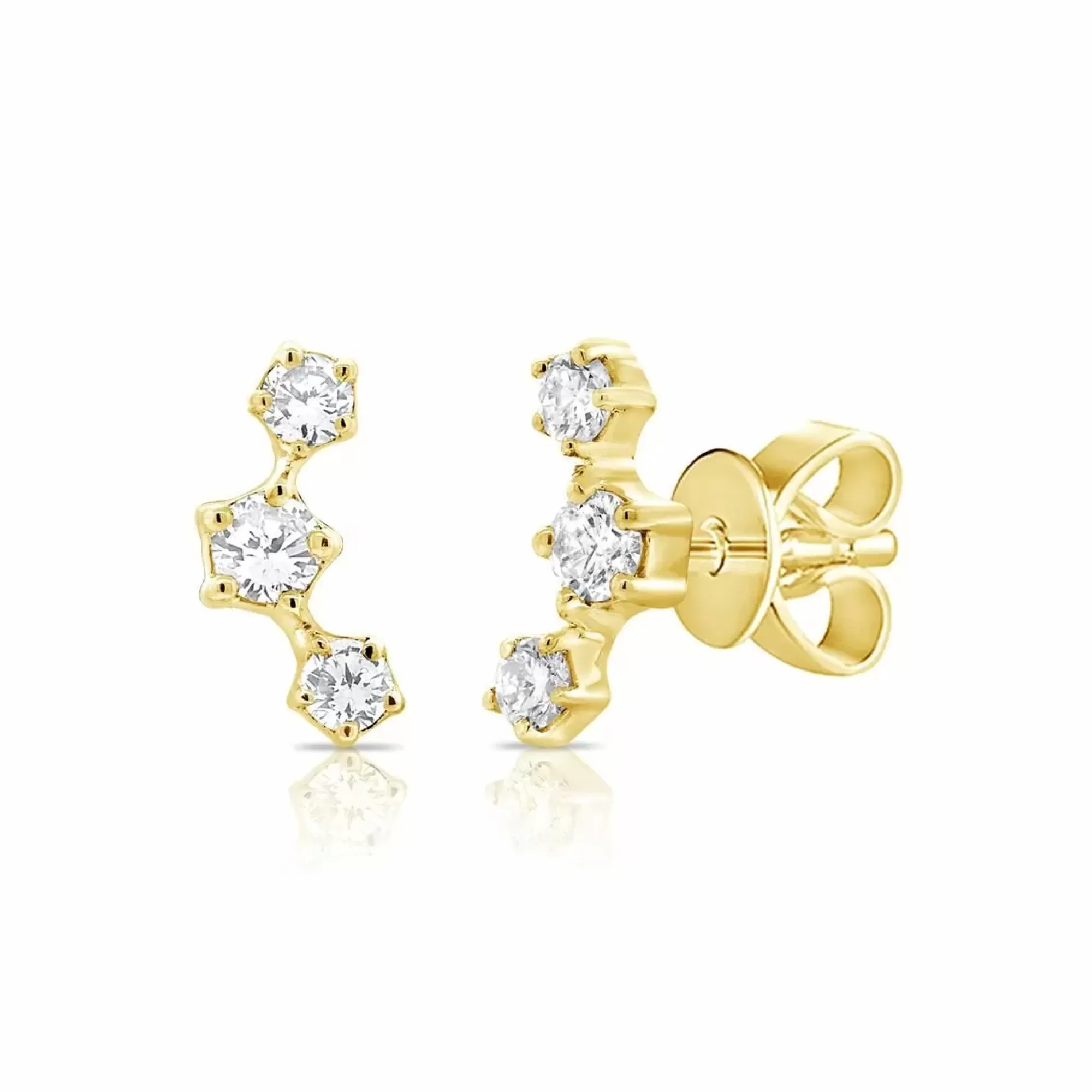 London Collection 14K Gold Triple Diamond Stud Earrings Hot