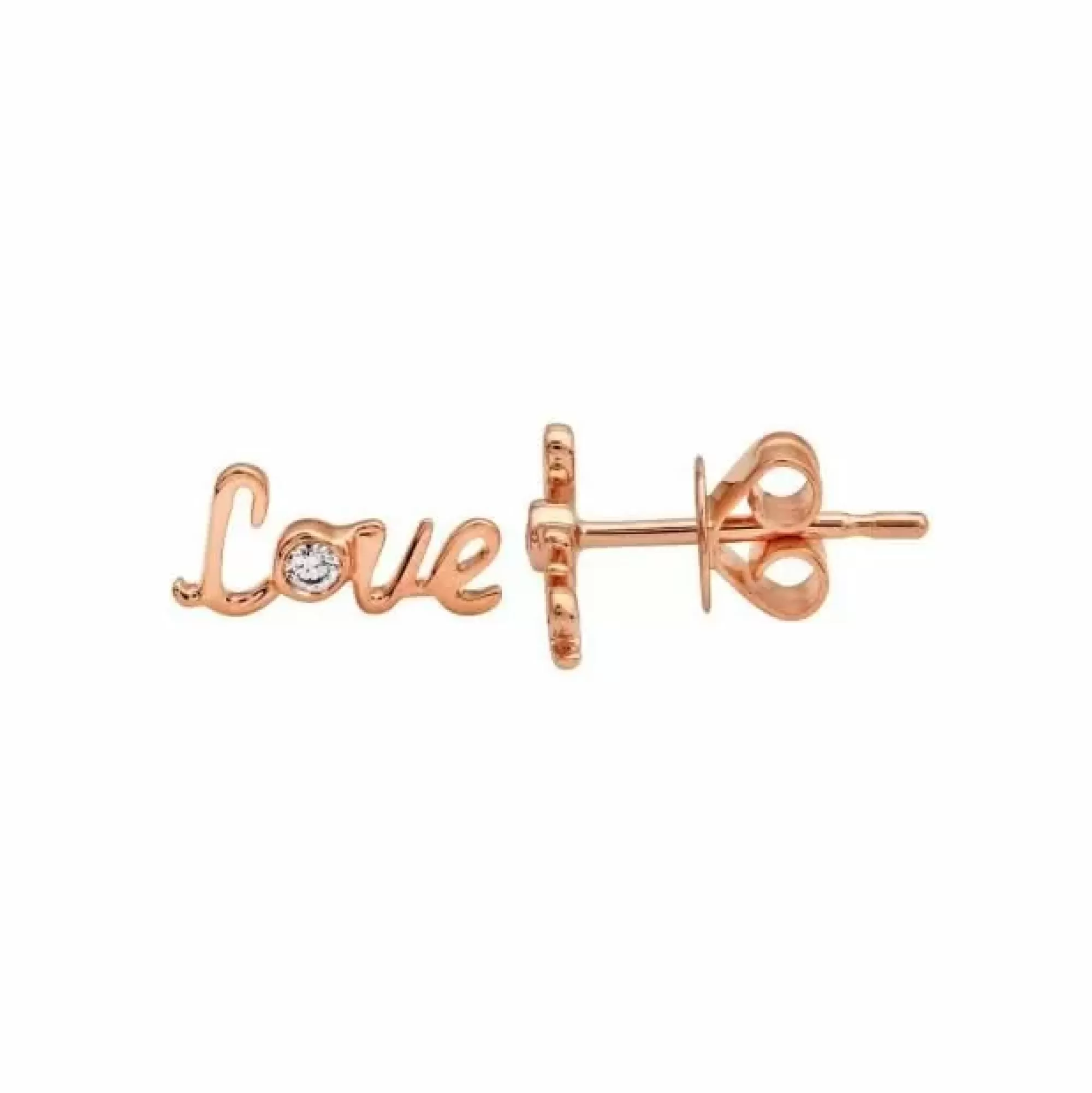 London Collection 14K Rose Gold And Diamond Love Stud Earrings Flash Sale