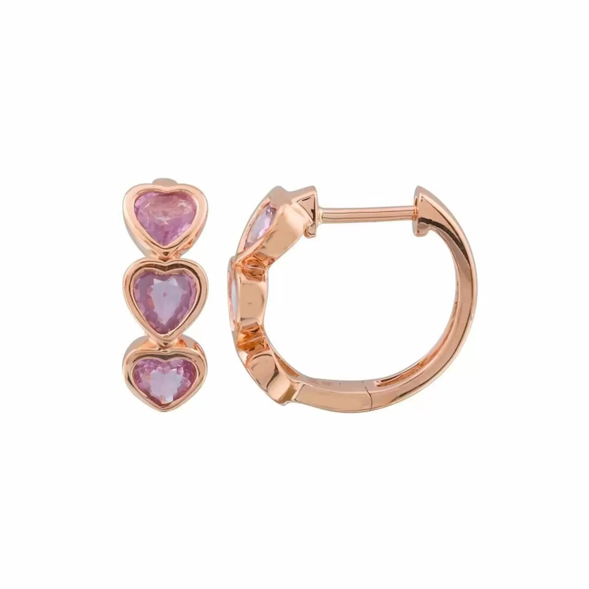 London Collection 14K Rose Gold Heart Shaped Pink Sapphire Huggie Earrings Best Sale