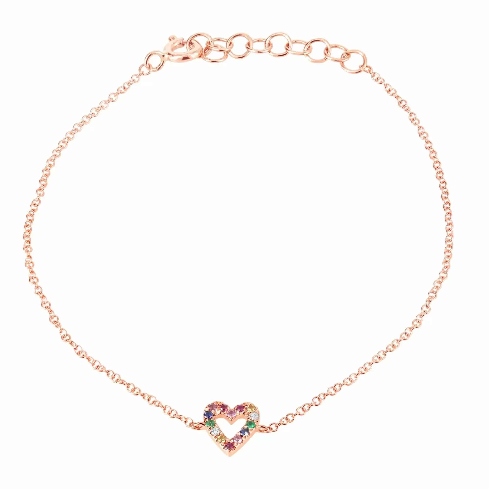 * London Collection 14K Rose Gold Link Heart Bracelet With Diamonds And Multi Color Stones Online